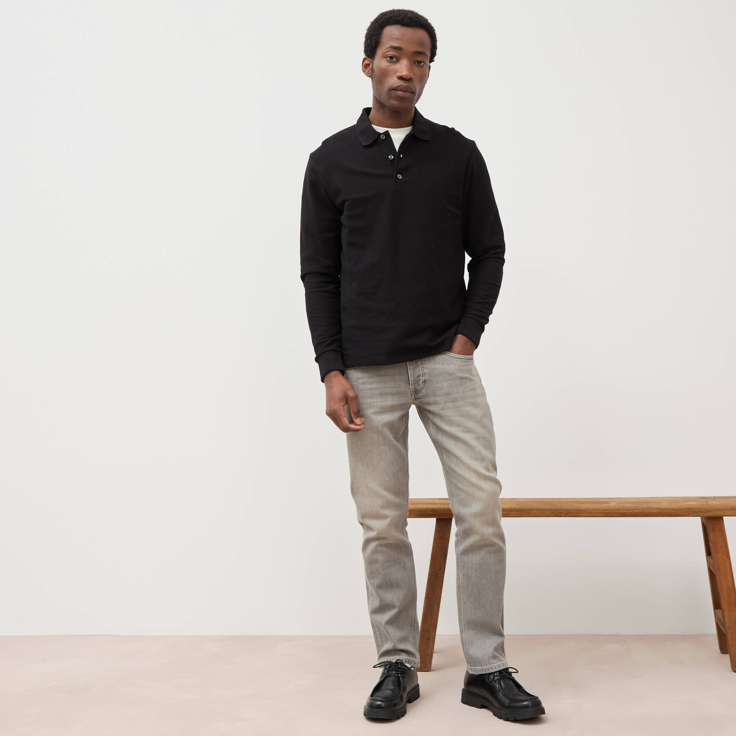 Jeans straight longueur 32 en coton denim snow gris homme