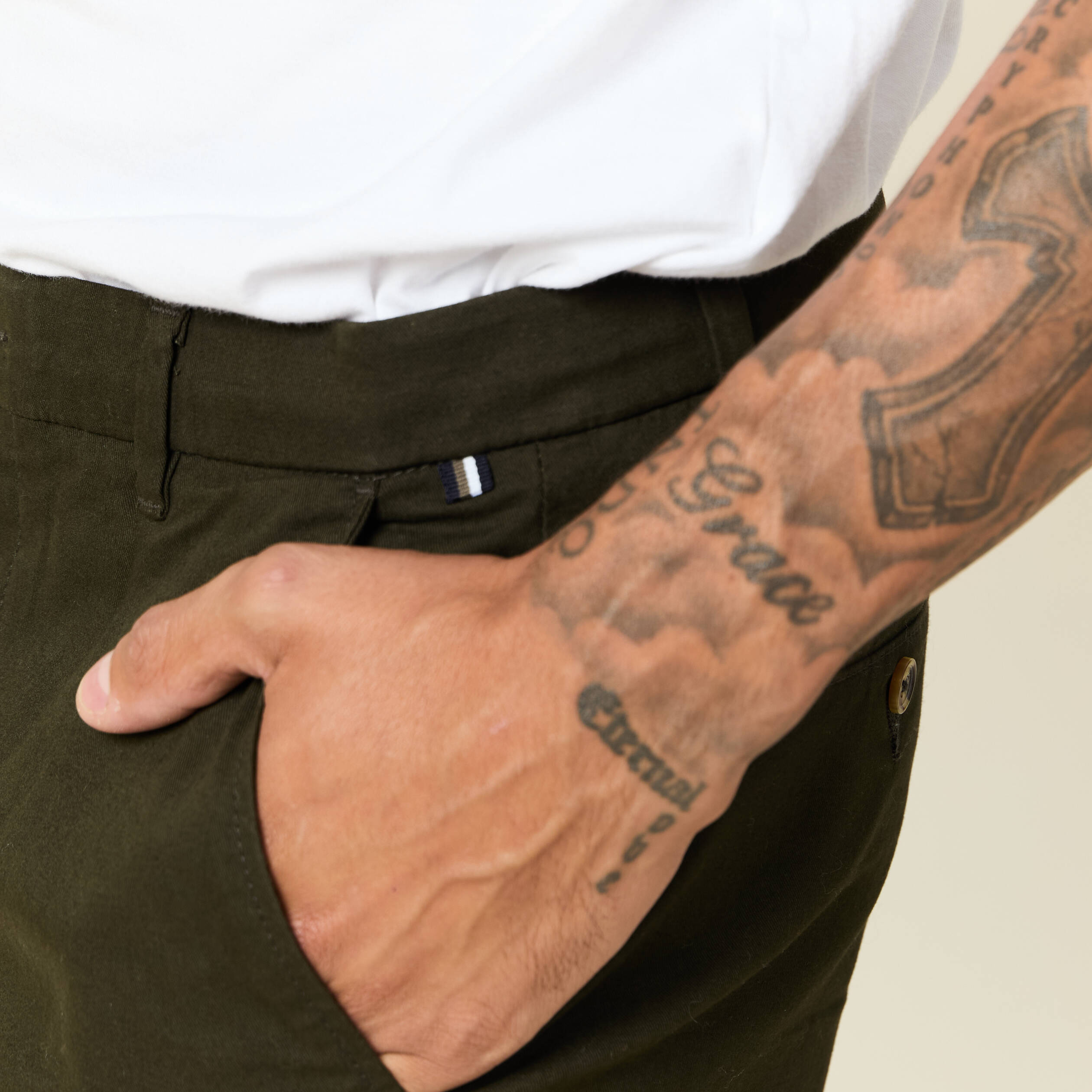 pantalon slim instinct chino vert kaki homme Pantalon slim Instinct chino vert kaki homme