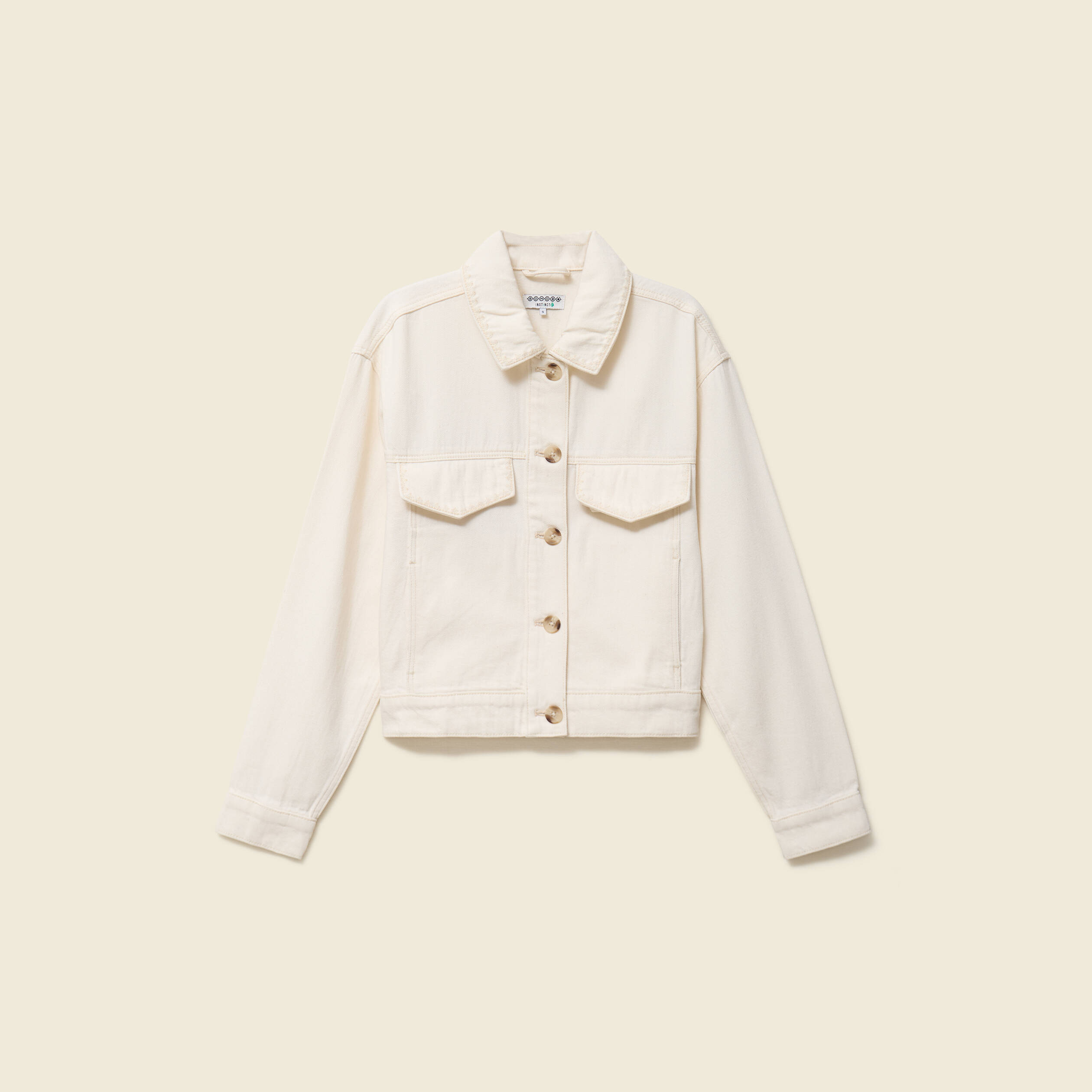 Blouson oversize manches longues denim blanc femme