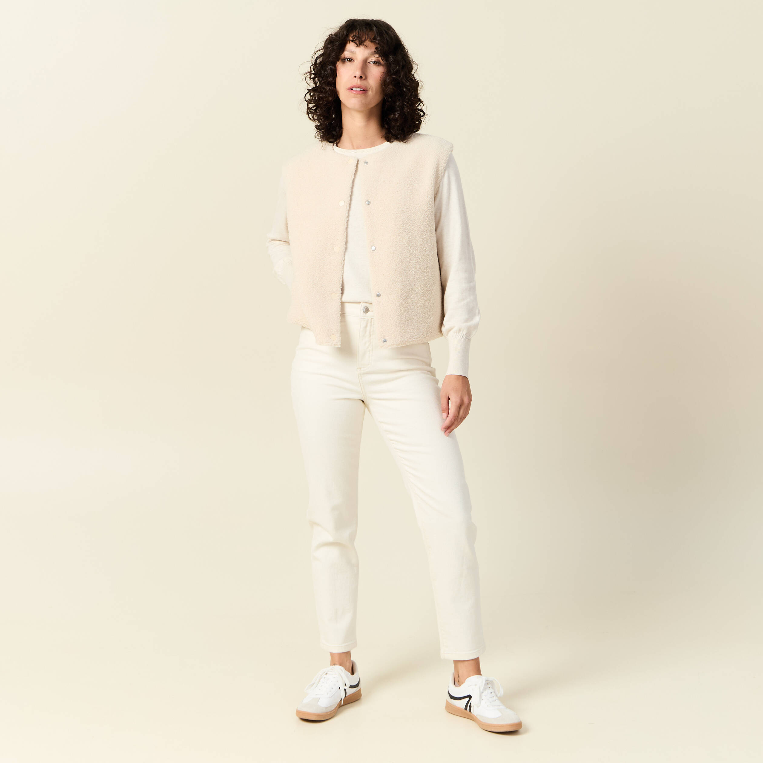 Gilet sans manches r&eacute;versible creme femme