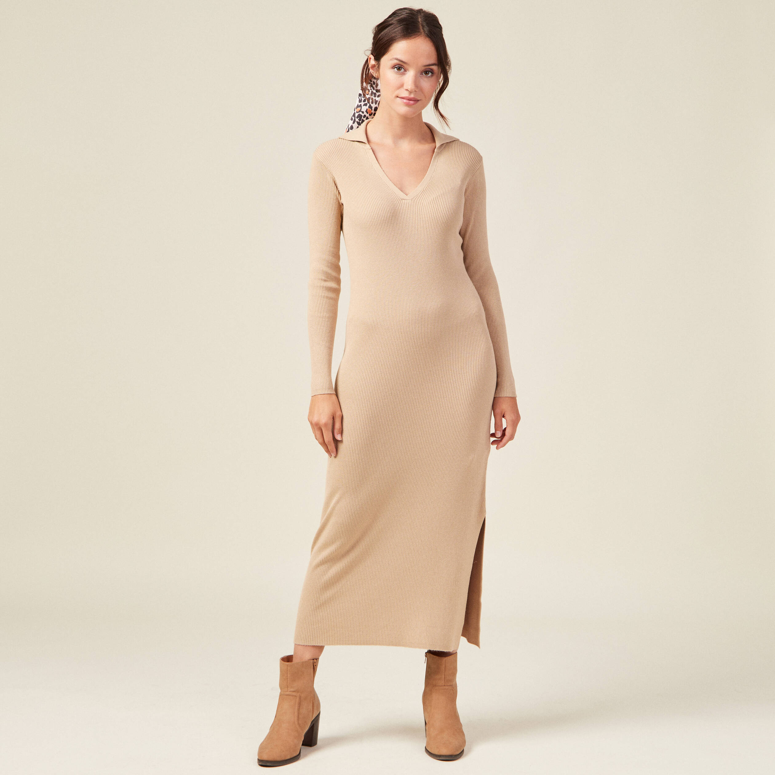 robe pull longue moulante beige femme Robe pull longue moulante beige femme