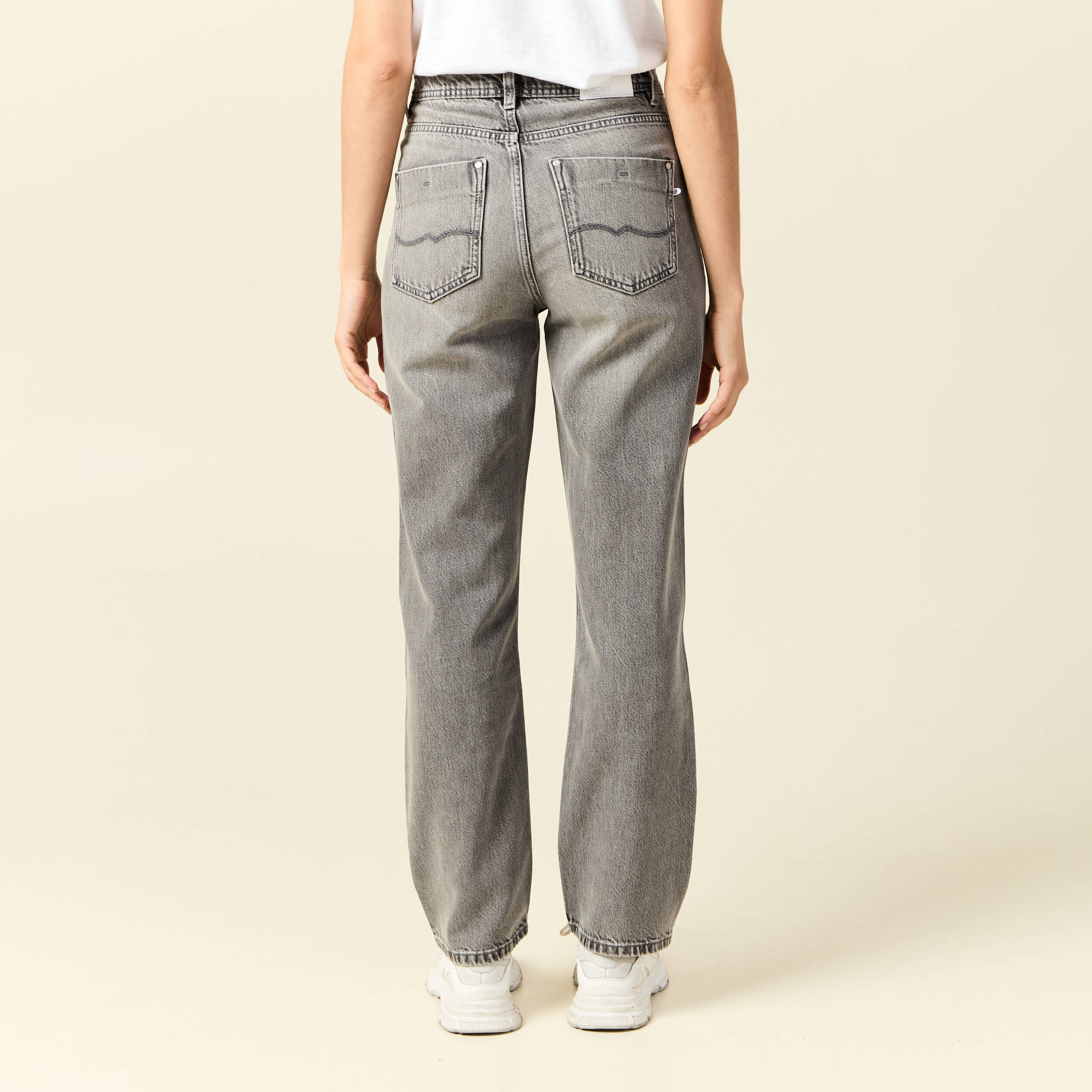 jeans straight taille haute 78eme denim gris clair femme Jeans straight taille haute 7/8ème denim gris clair femme
