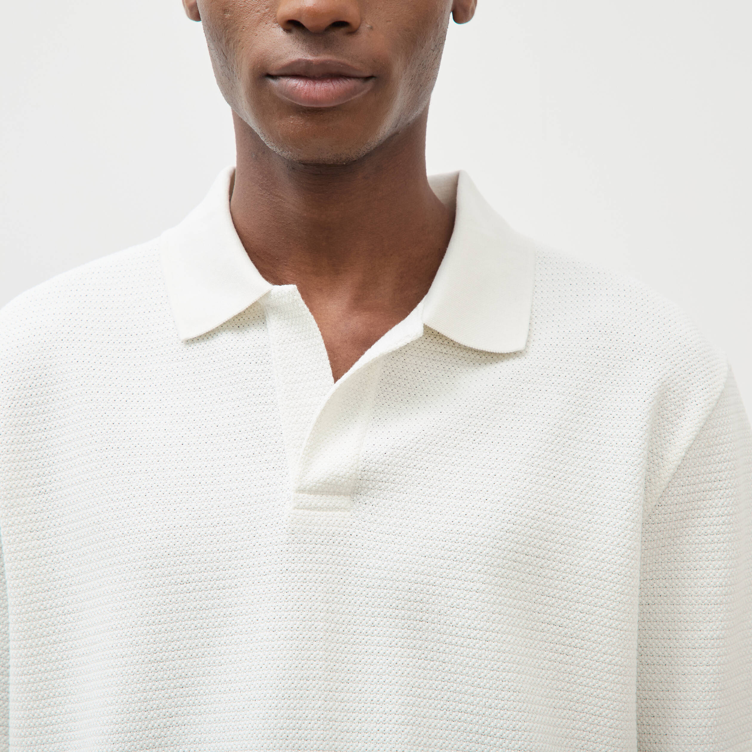 Polo manches courtes col cubain ecru homme