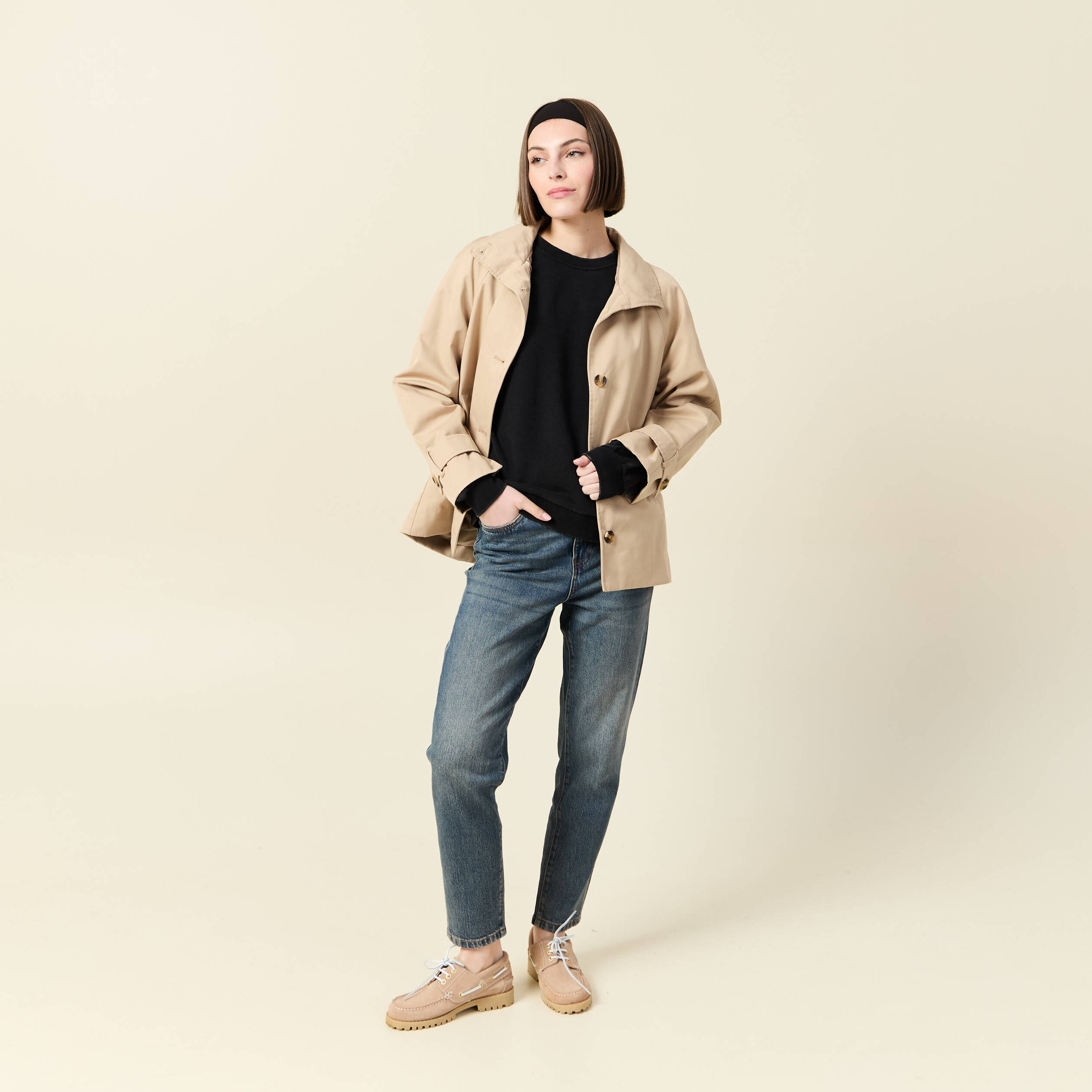 Jeans mom 7/8&egrave;me bleu gris femme
