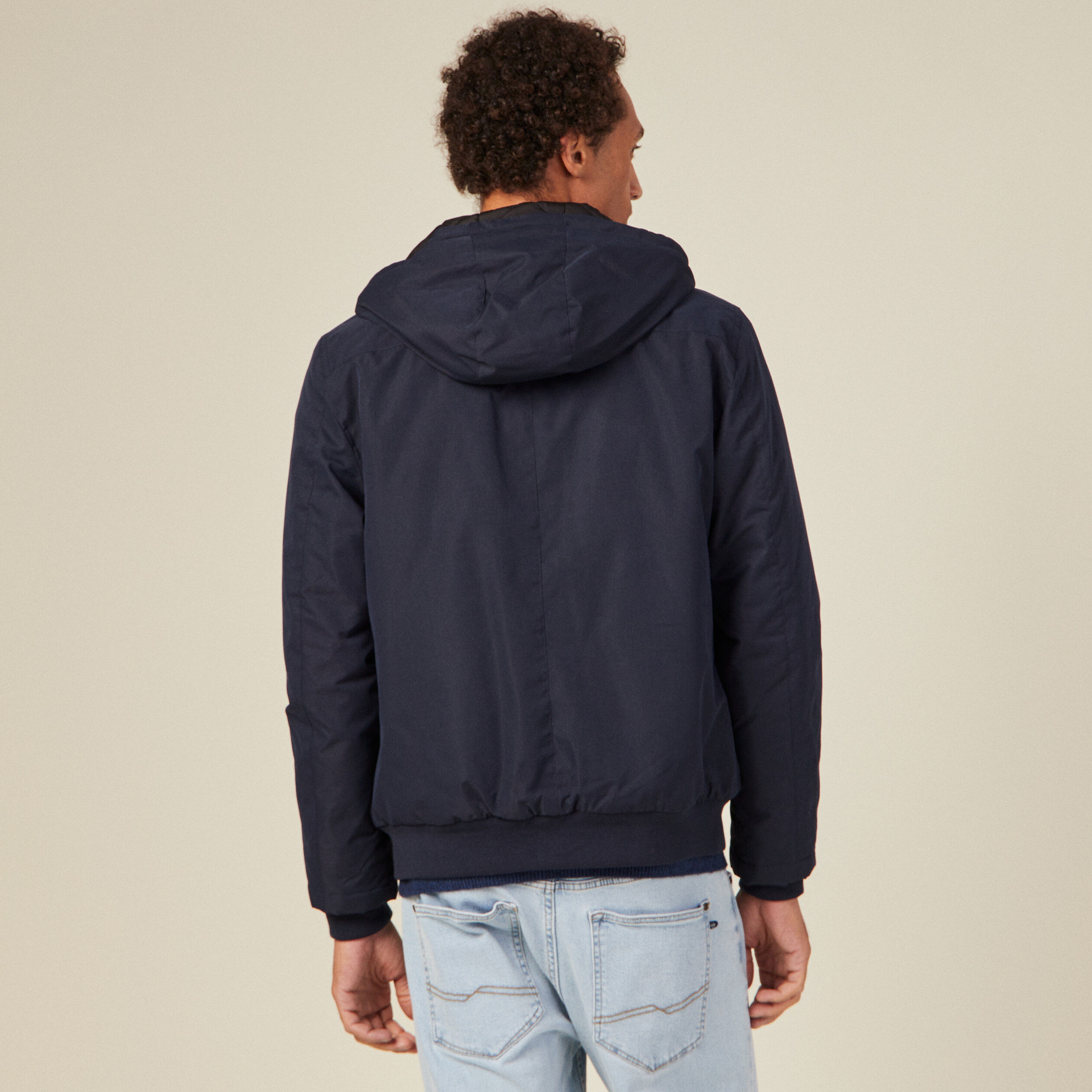 Parka droite à capuche velours bleu marine homme