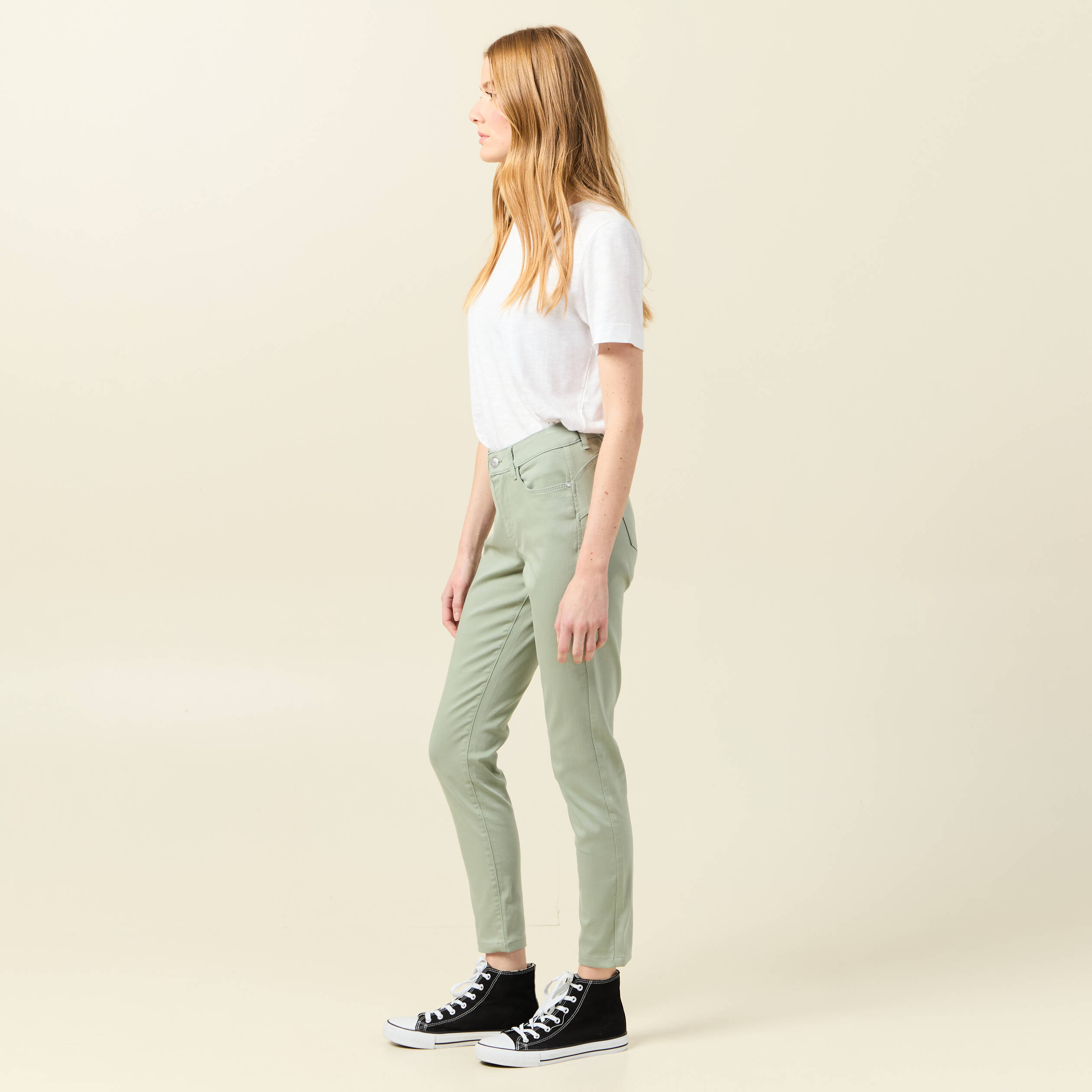 pantalon skinny push up 78eme vert olive femme Pantalon skinny push-up 7/8ème vert olive femme