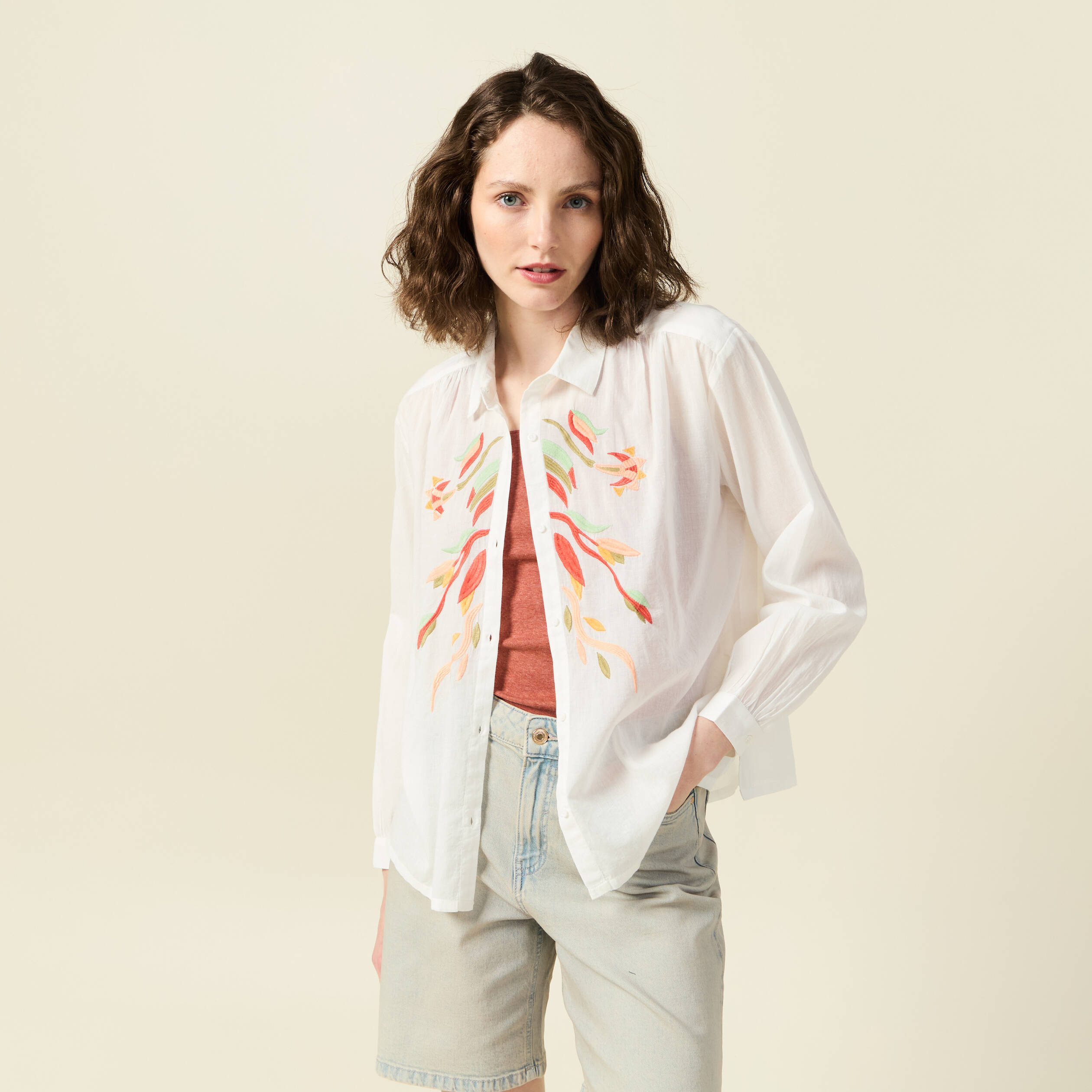 Chemise manches longues ecru femme