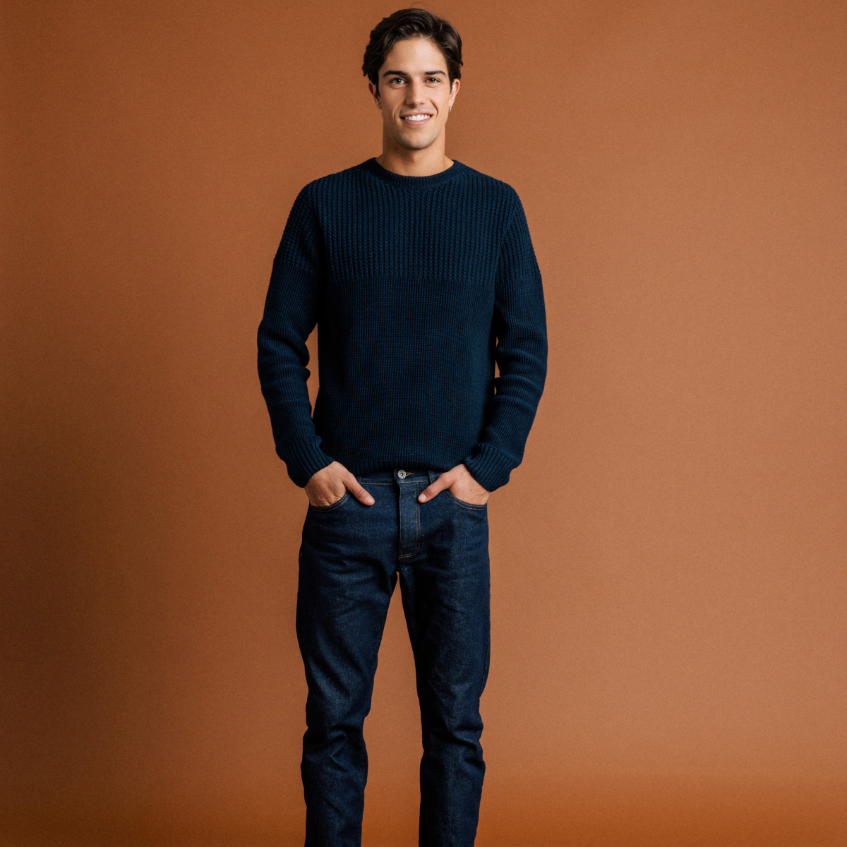 pull manches longues fabrique en france bleu marine homme Pull manches longues fabriqué en France bleu marine homme