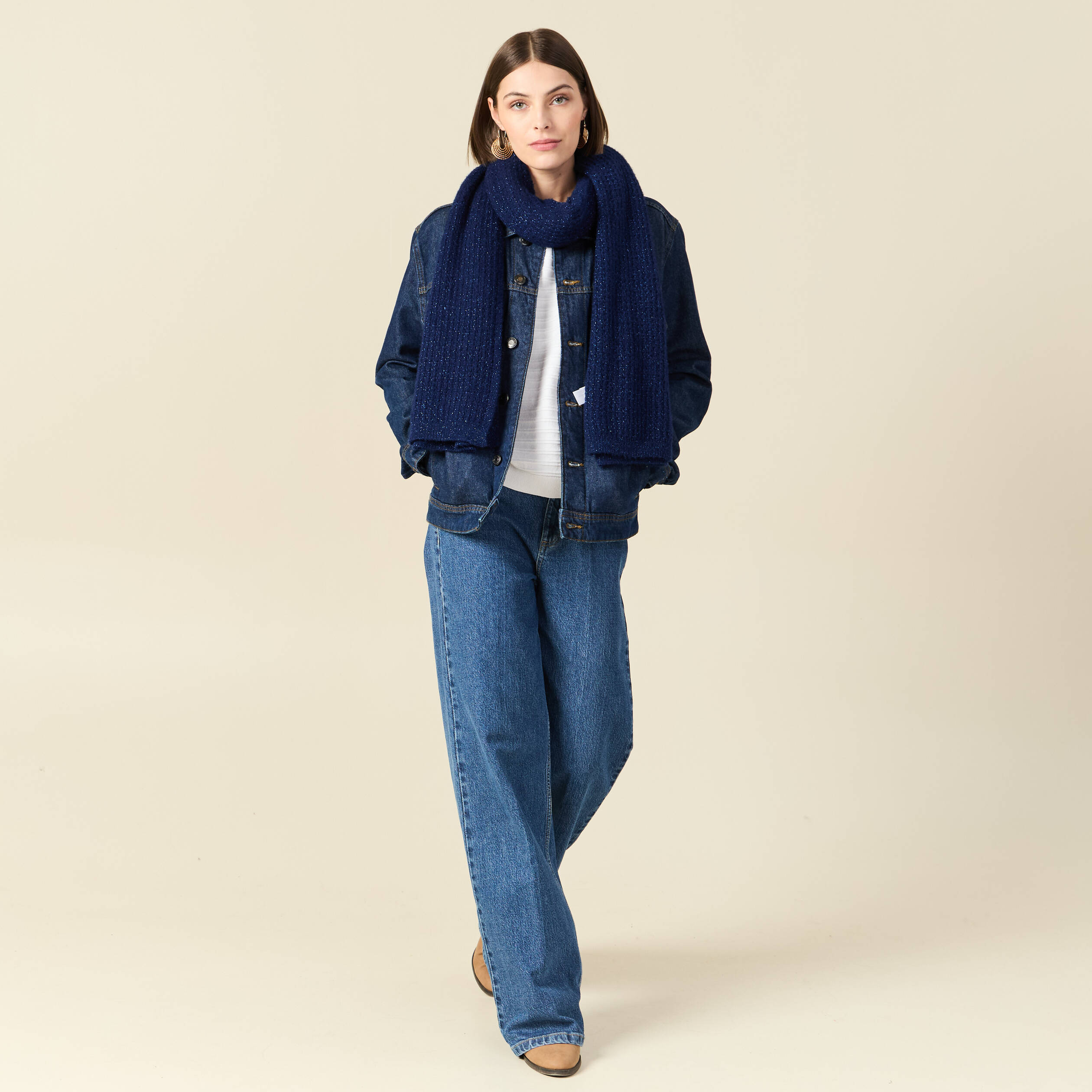 Pull col bateau manches longues en coton blanc femme