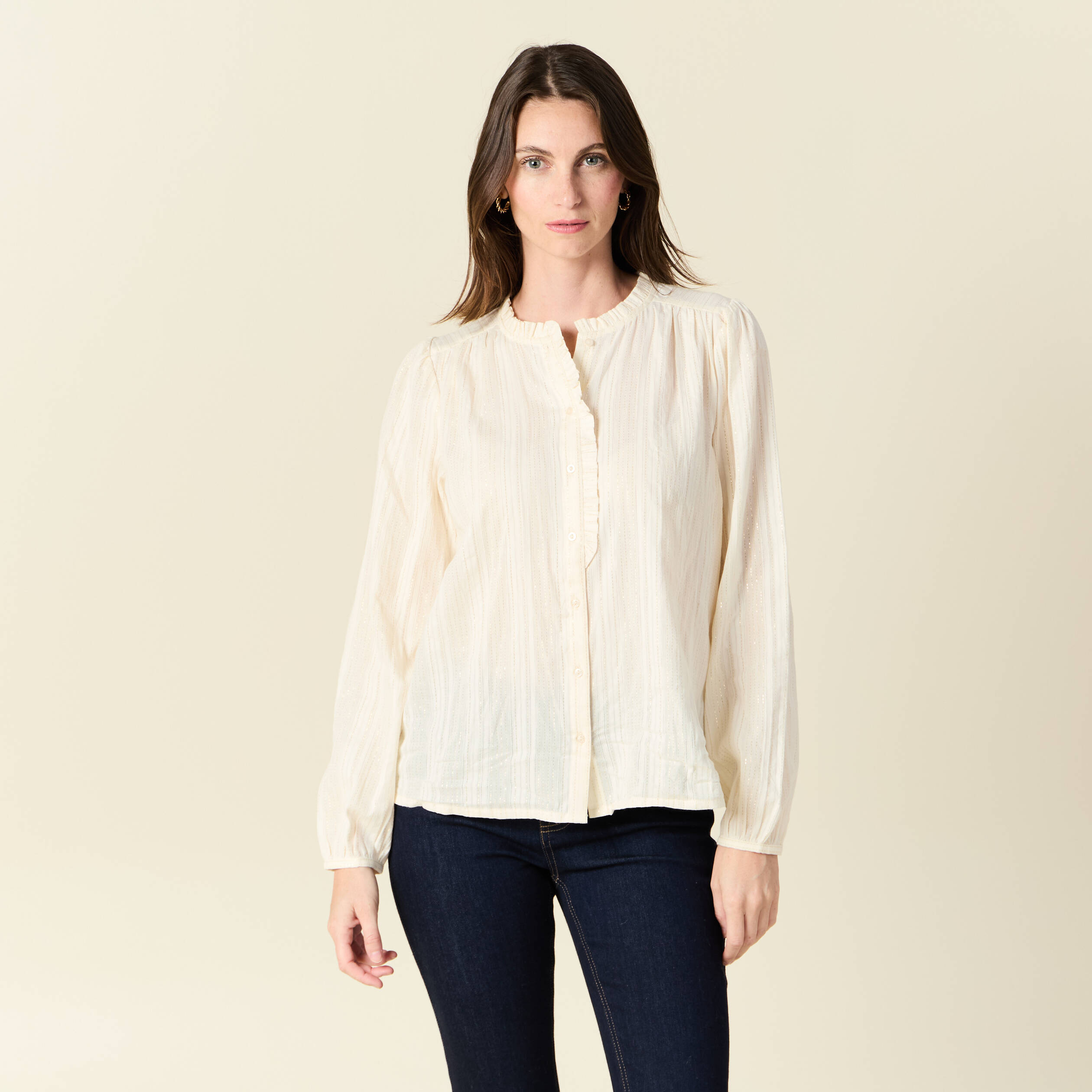 chemise manches longues creme femme Chemise manches longues creme femme