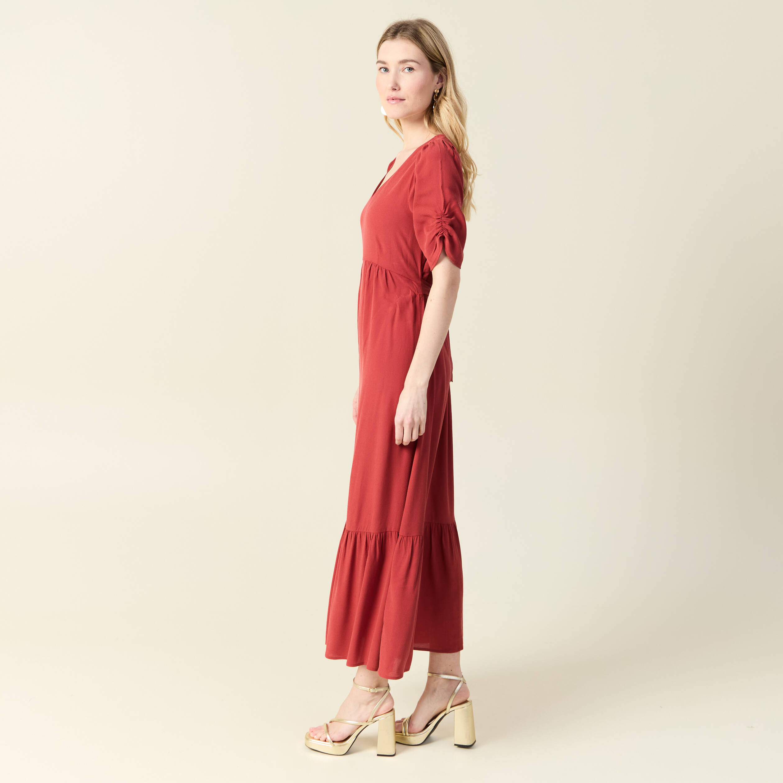 robe longue trapeze orange fonce femme Robe longue trapèze orange foncé femme