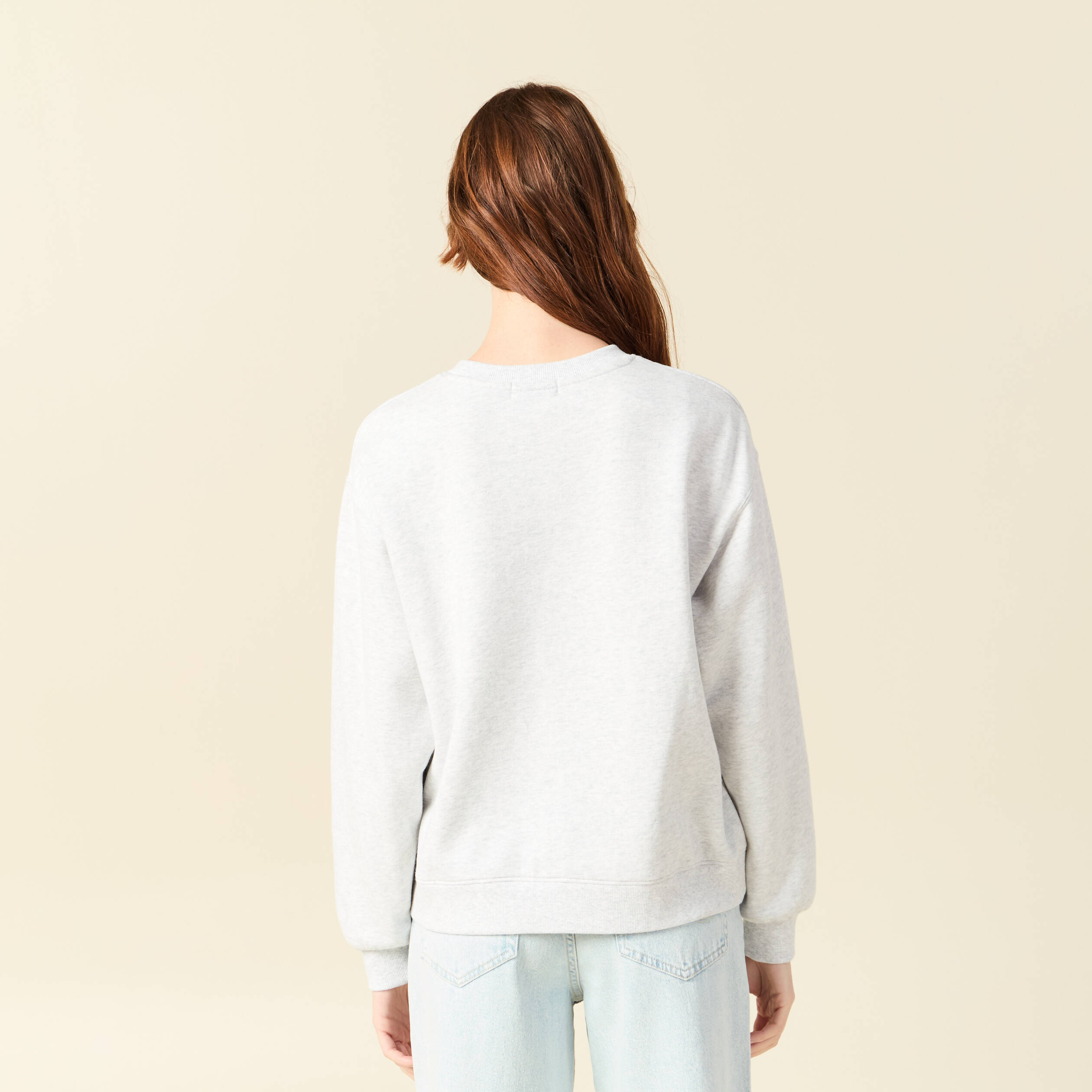 Sweat droit court manches longues gris femme