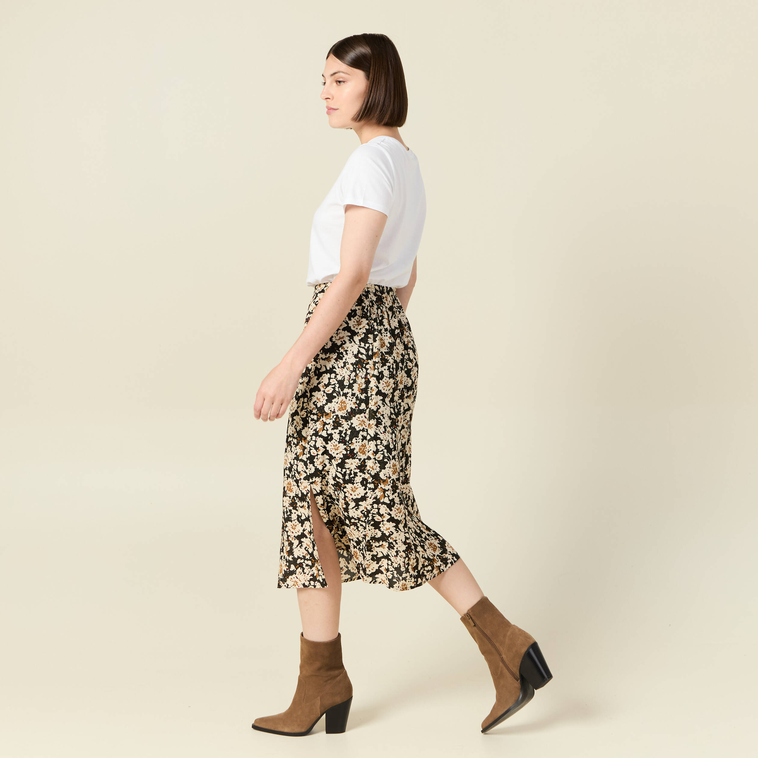 jupe midi droite fendue noir femme Jupe midi droite fendue noir femme