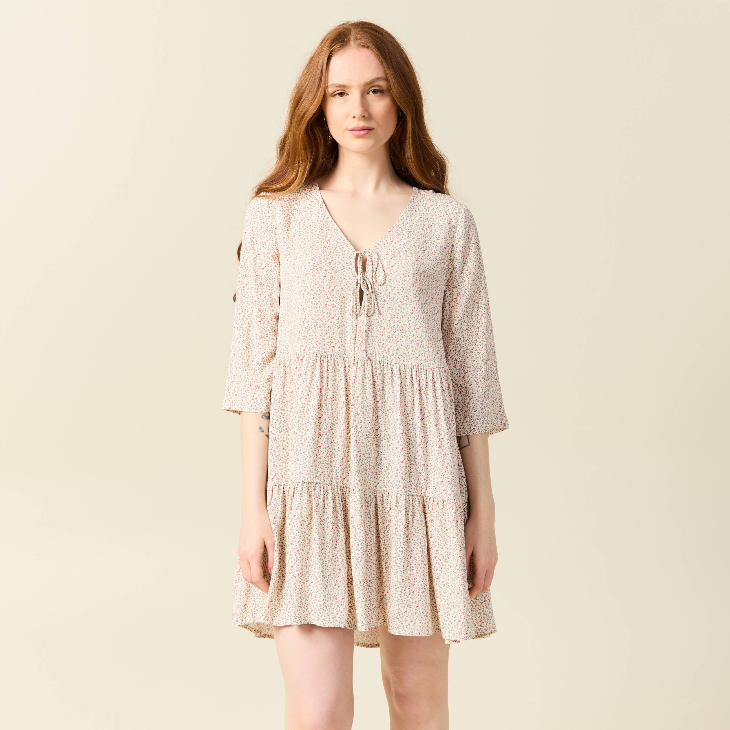 robe evasee manches 34 blanc femme Robe évasée manches 3/4 blanc femme