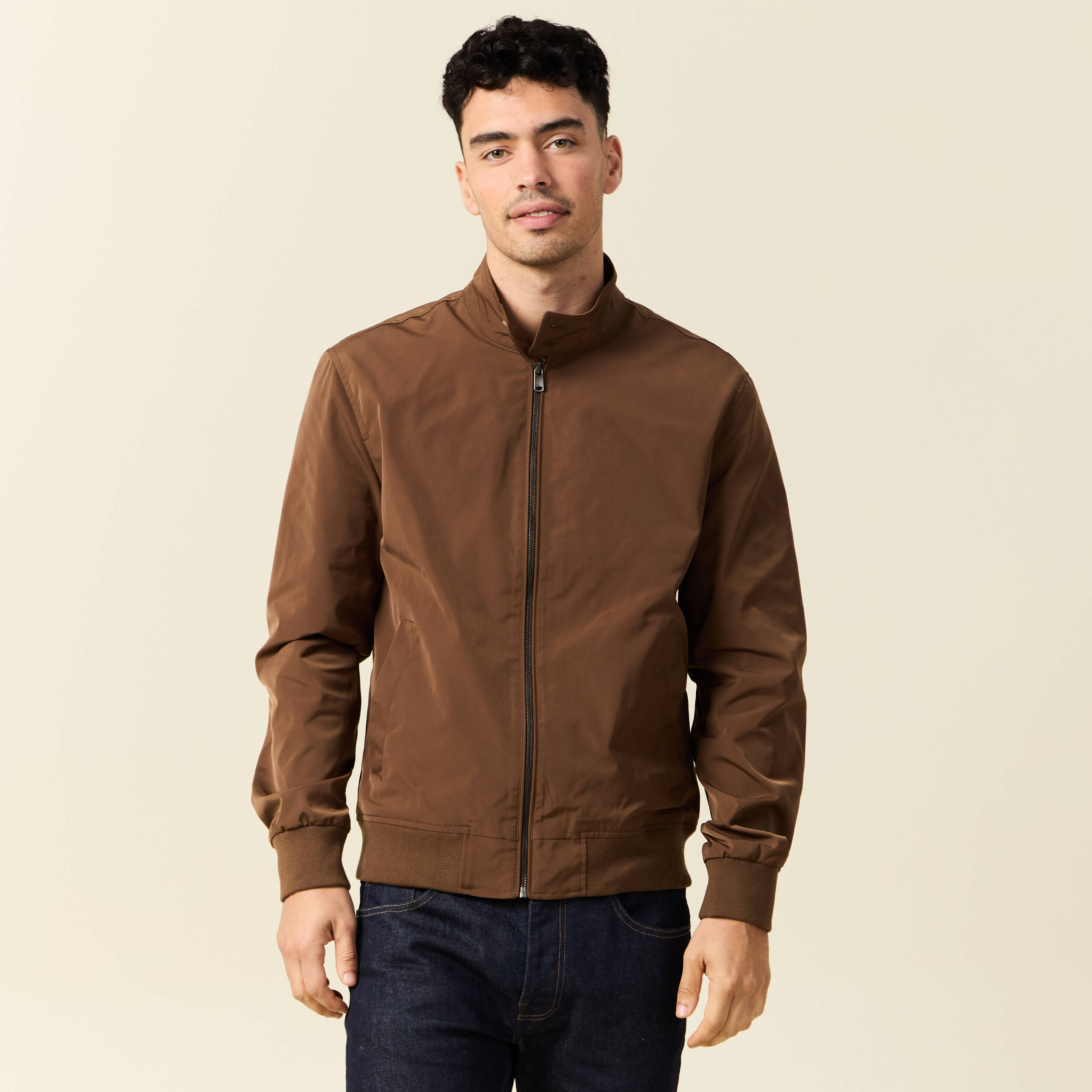 blouson zippe col montant marron homme Blouson zippé col montant marron homme