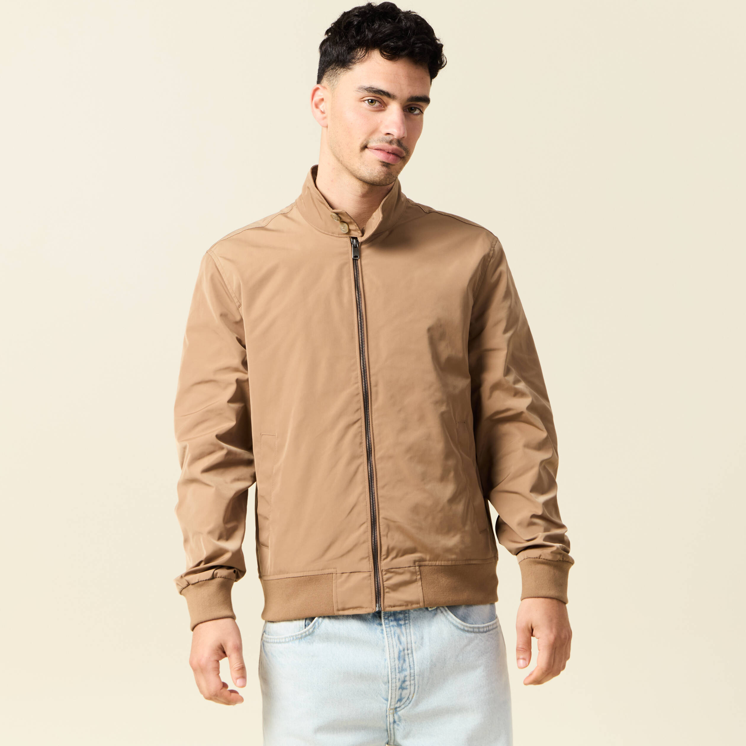 blouson zippe col montant taupe homme Blouson zippé col montant taupe homme