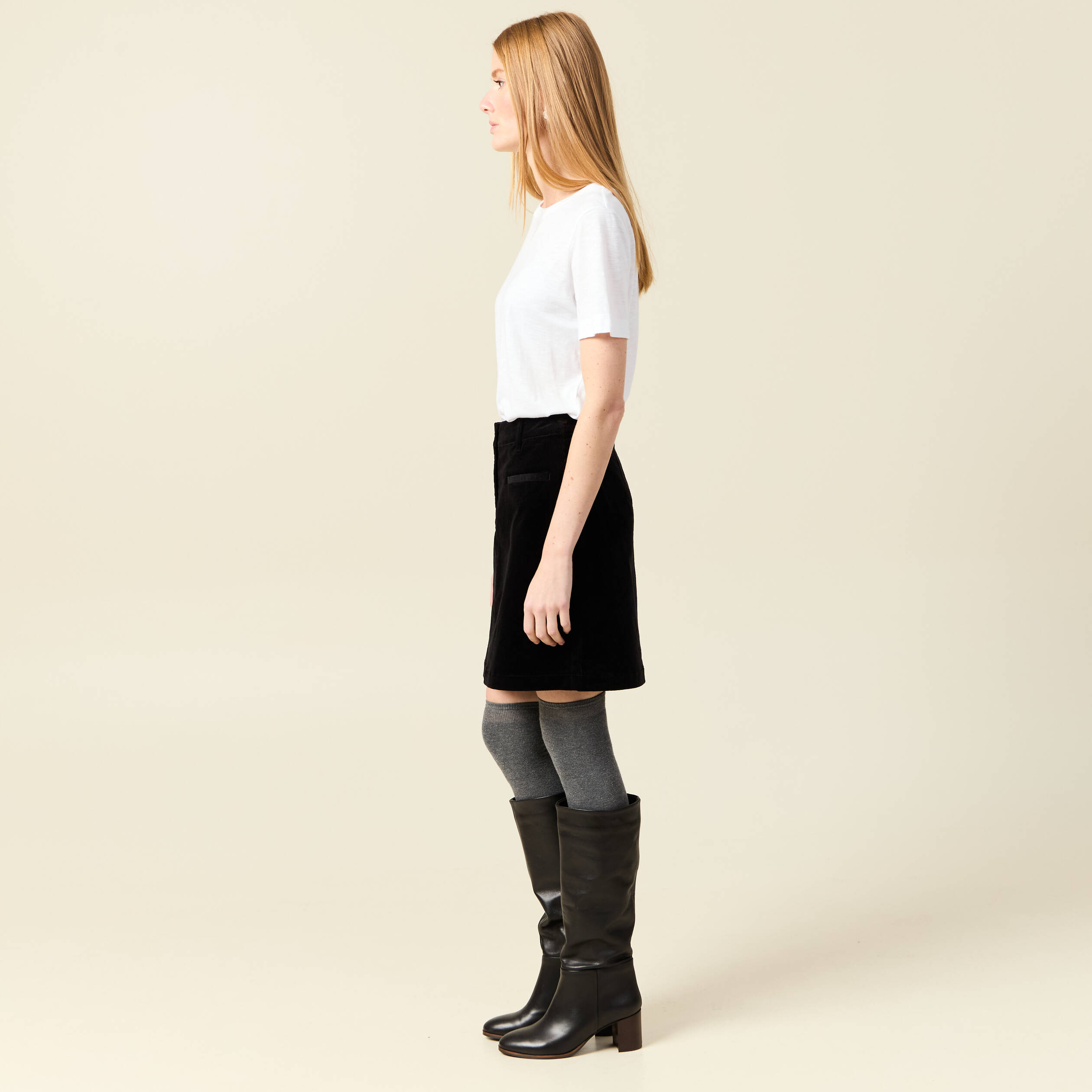 Jupe droite velours noir femme