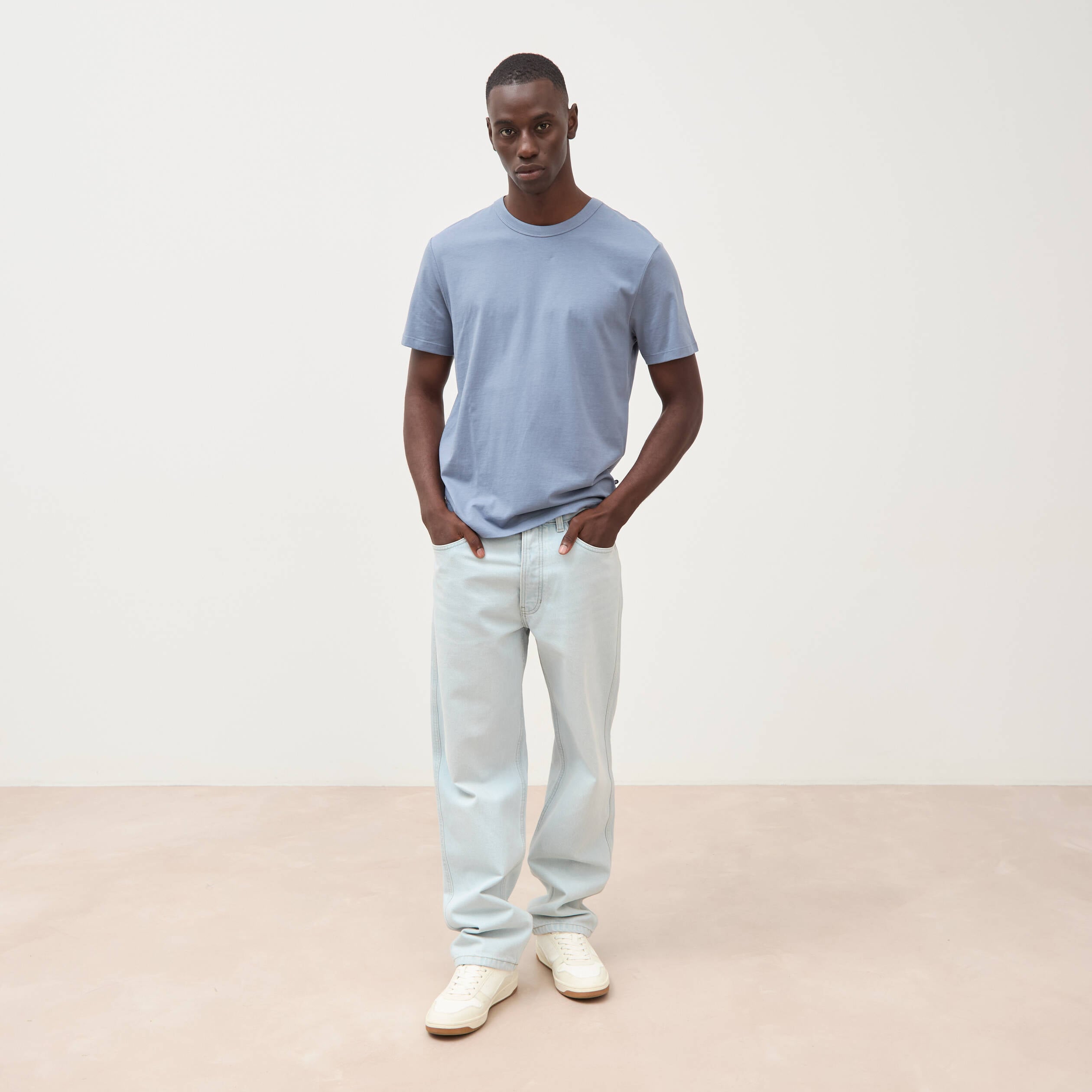 T-shirt en coton manches courtes bleu gris homme