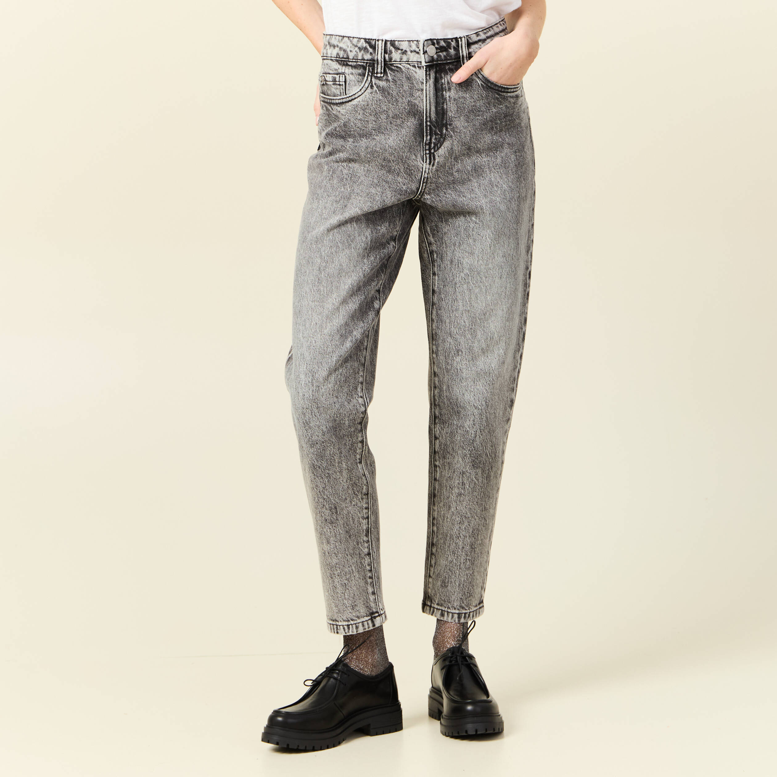 jeans mom 78eme denim snow gris femme Jeans mom 7/8ème denim snow gris femme