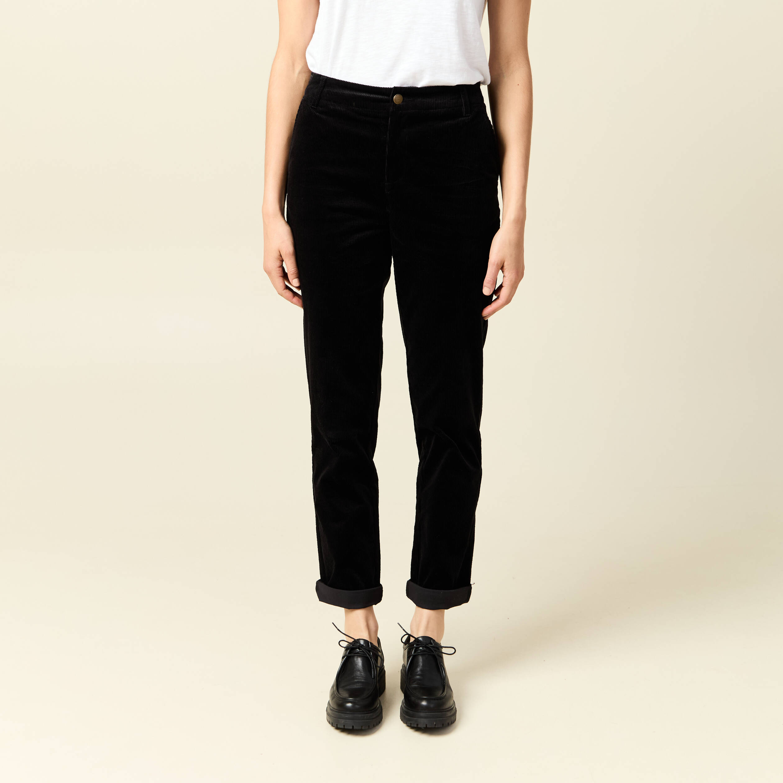 Pantalon large 7/8ème taille haute noir femme Bonobo - Main Image