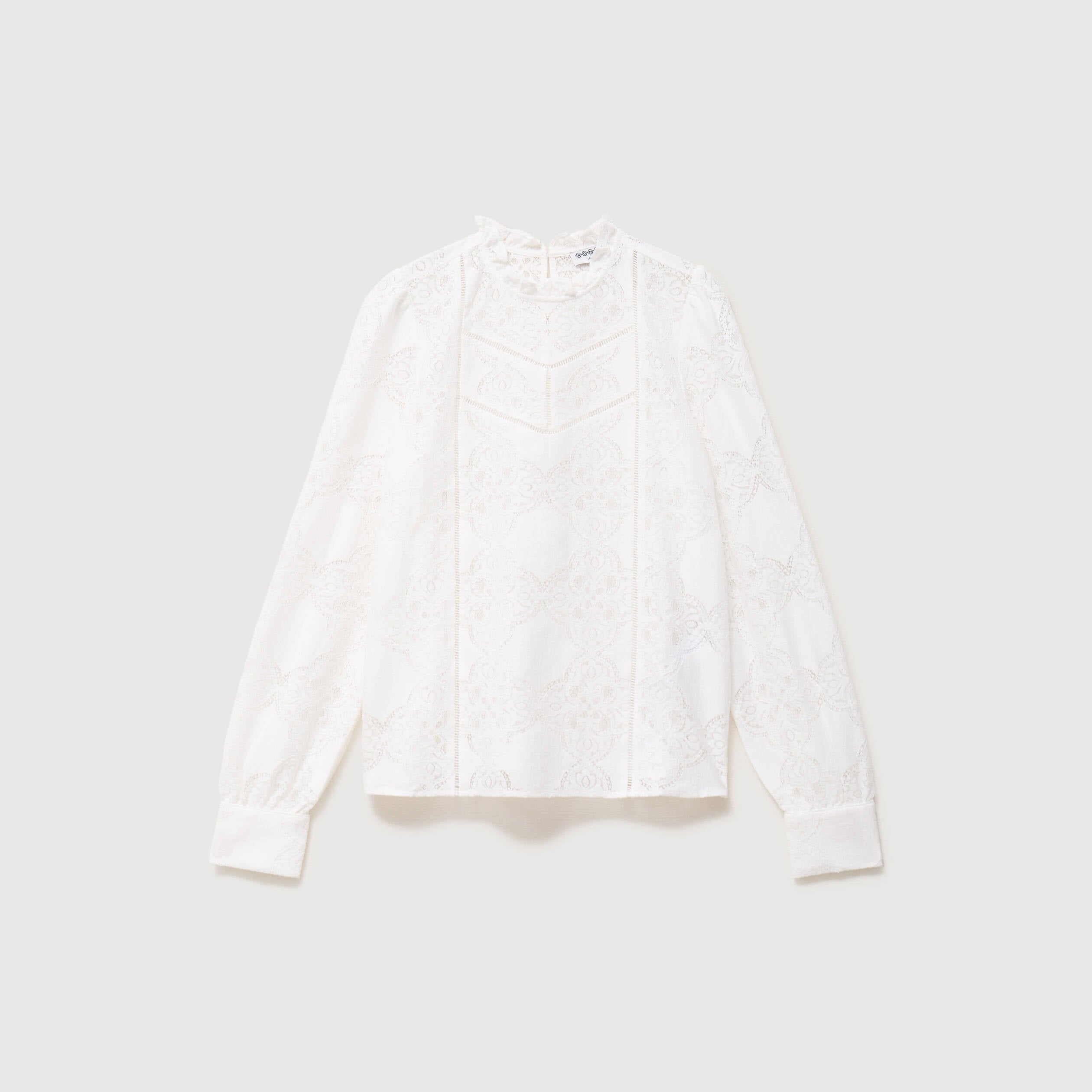 Blouse cintr&eacute;e dentelle manches longues ecru femme