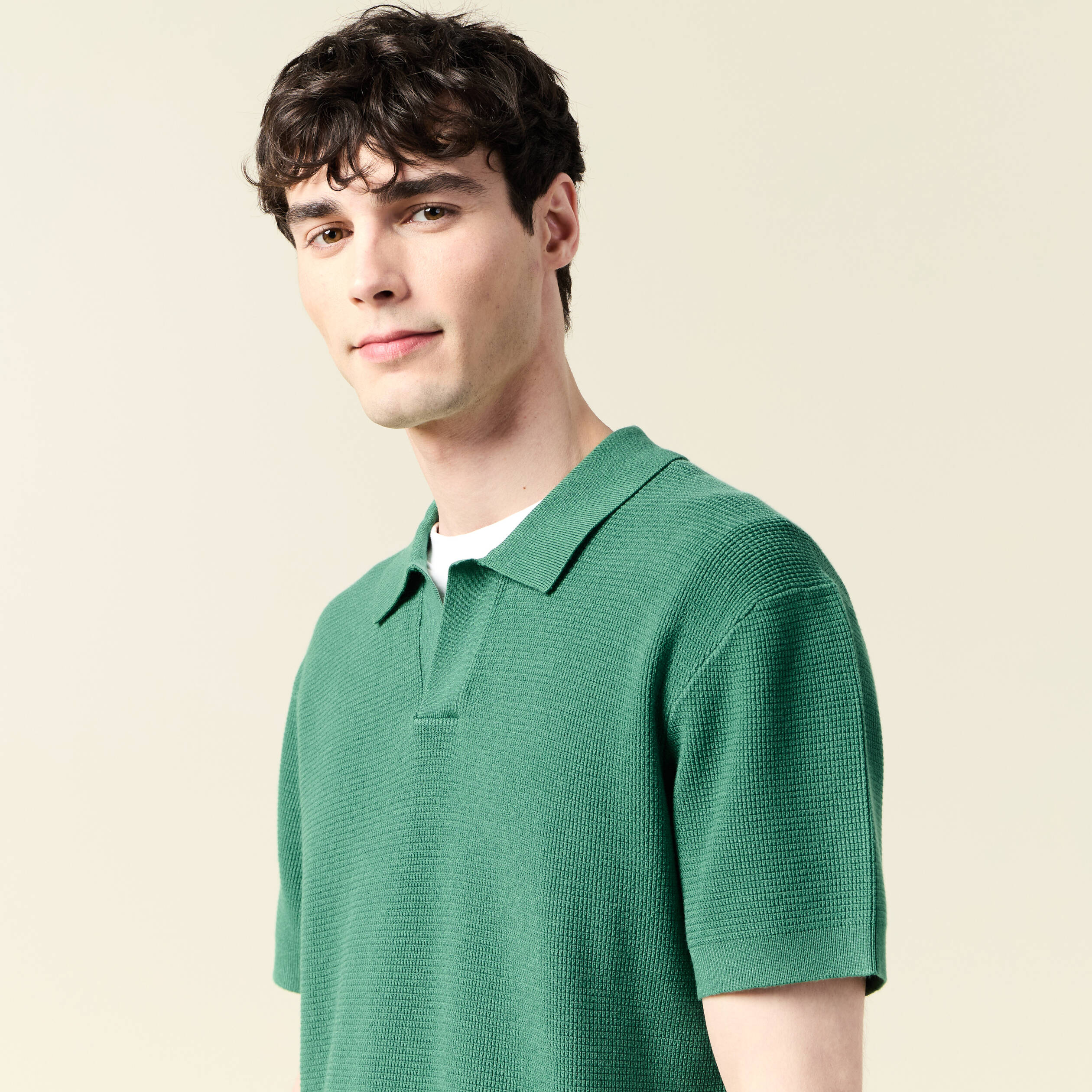 Polo cintré manches courtes vert homme