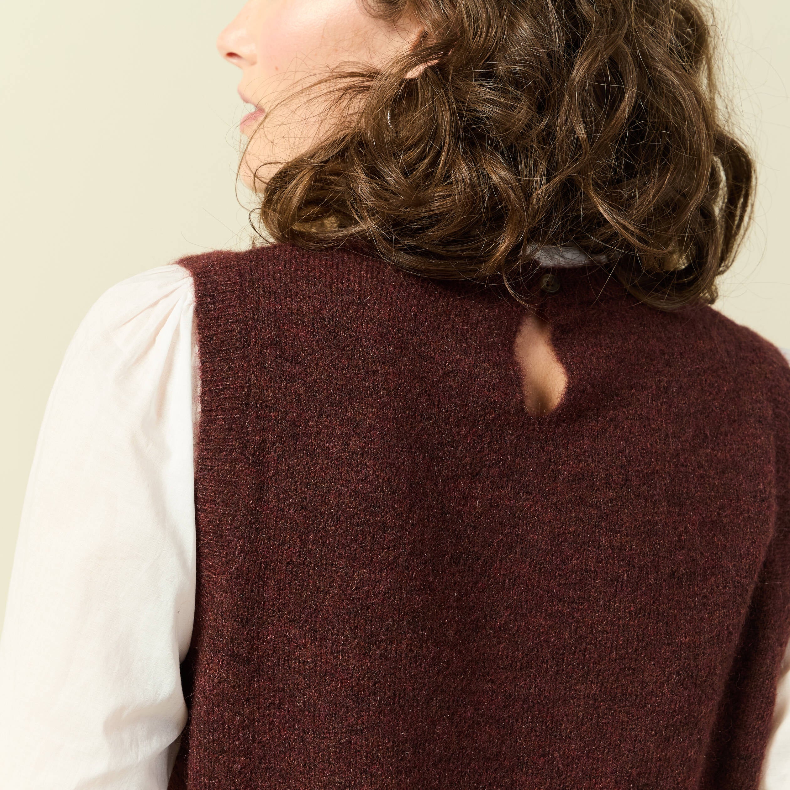 Pull 2 en 1 col rond manches longues marron femme