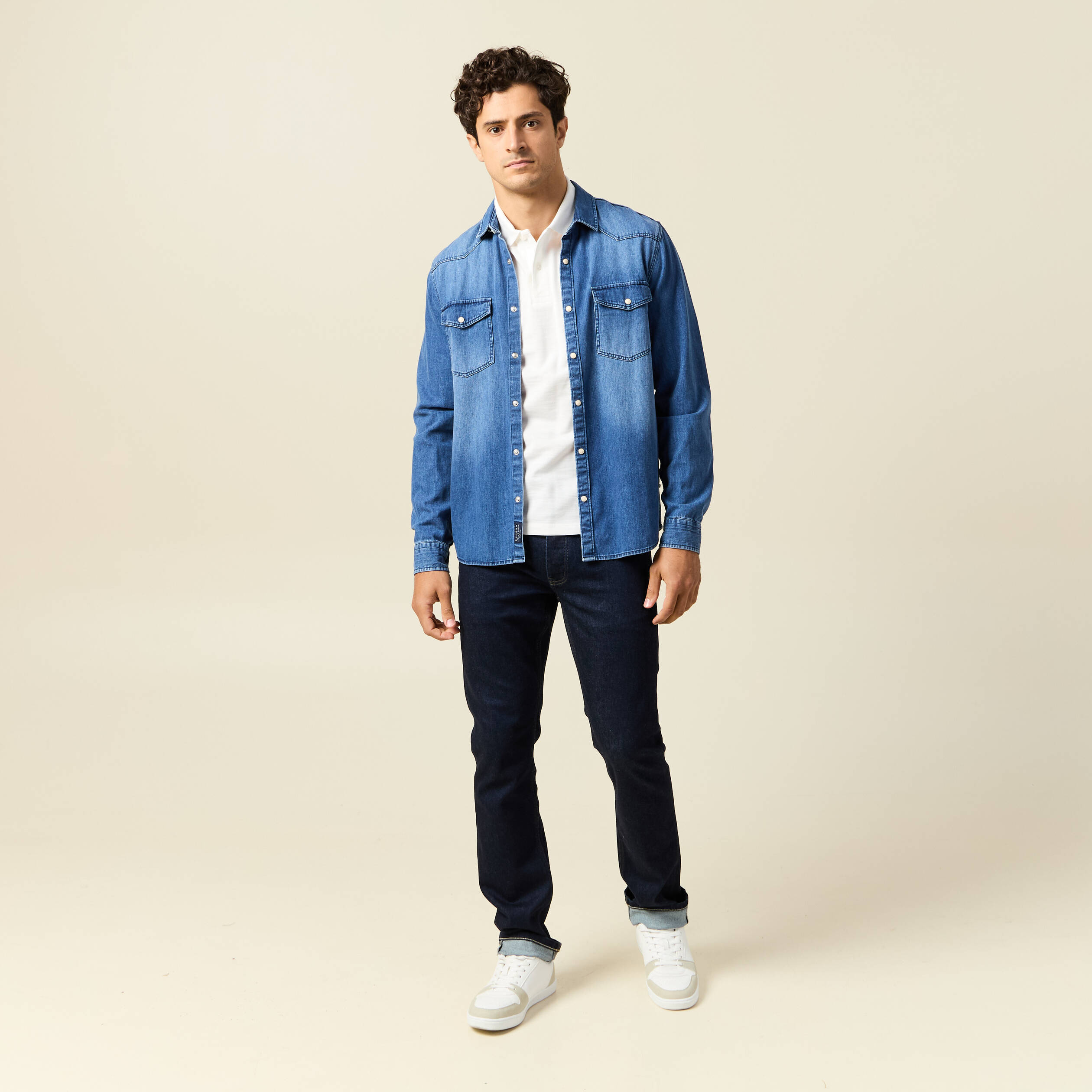 polo cintre manches courtes en coton ecru homme Polo cintré manches courtes en coton ecru homme