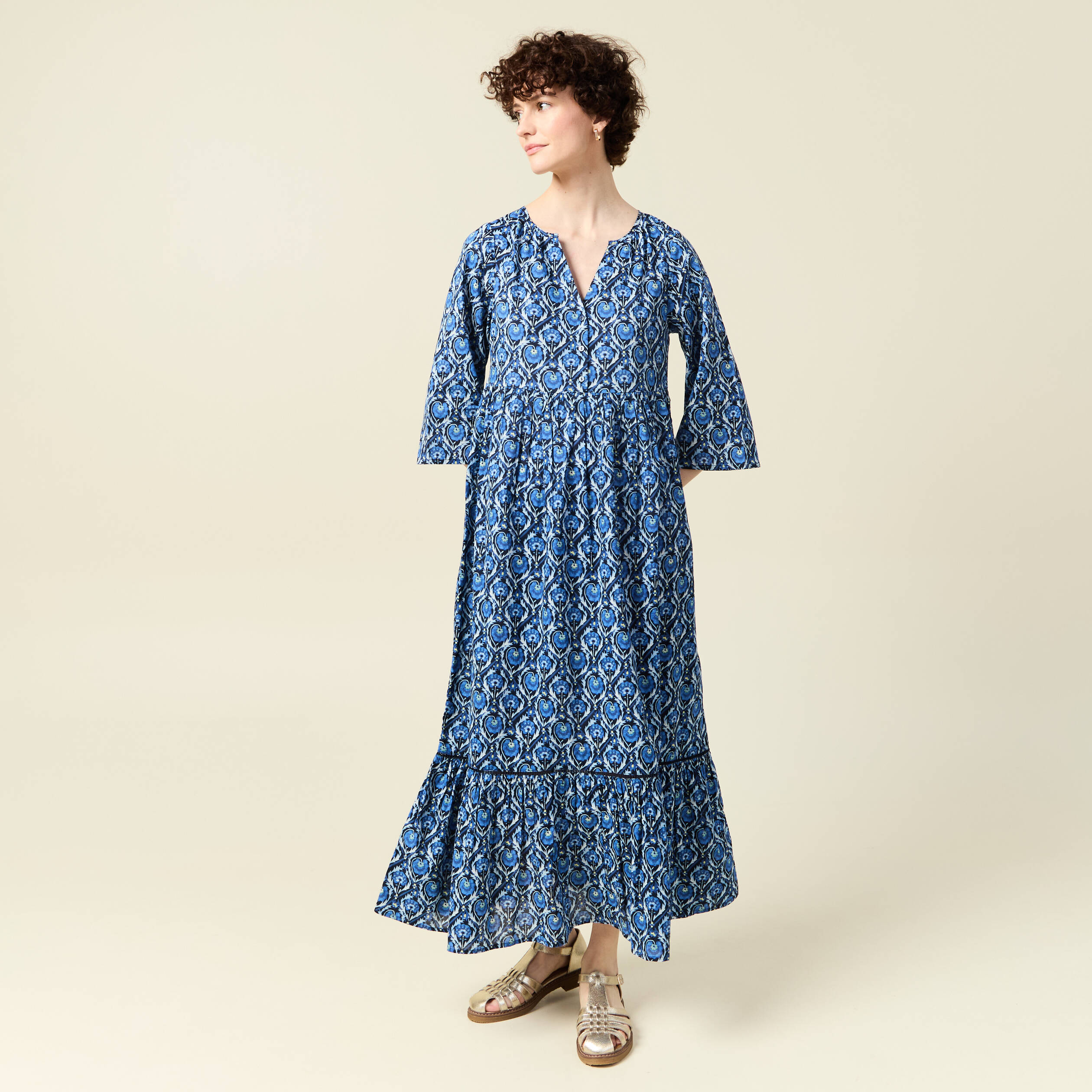 Robe longue droite bleu femme