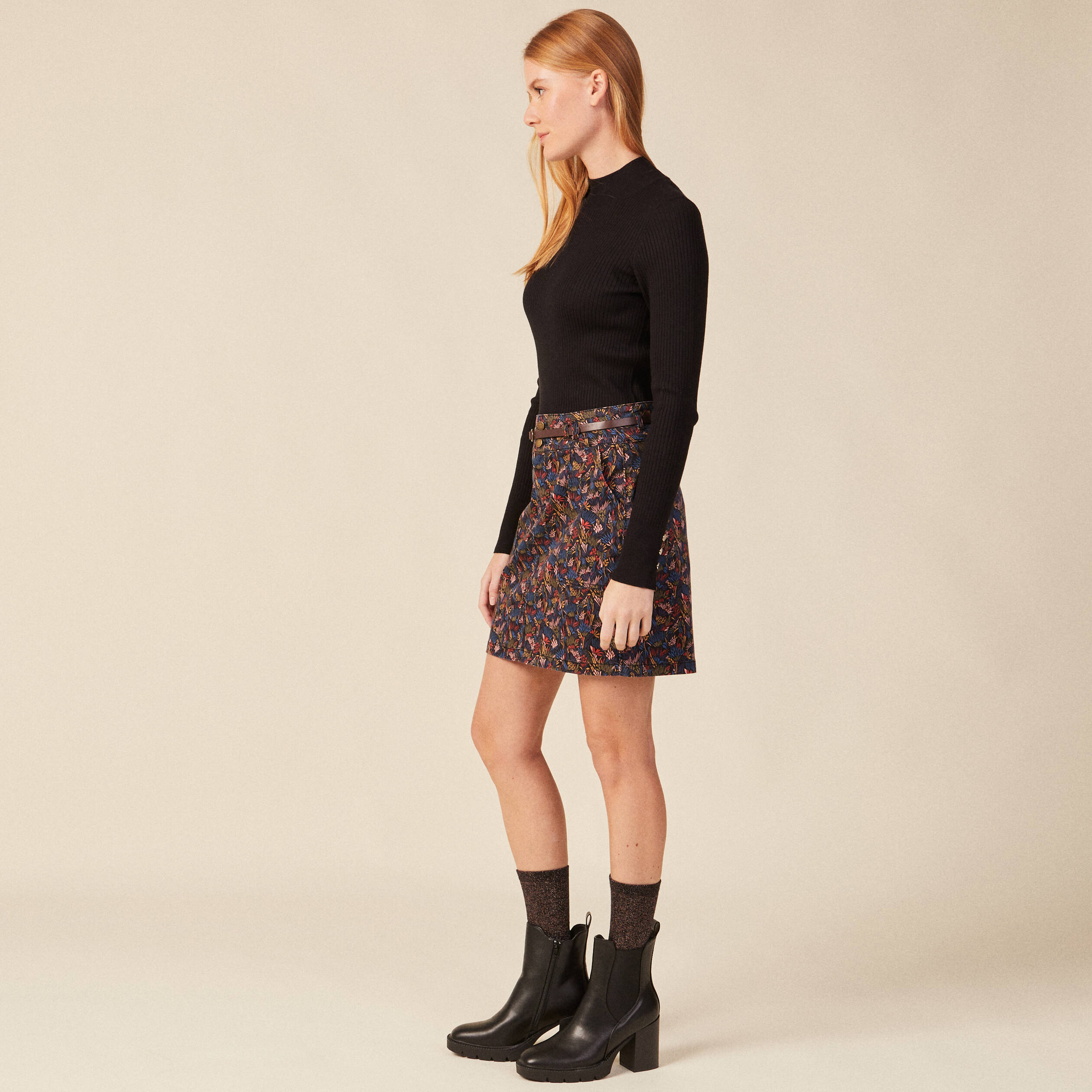 Jupe droite courte multicolore femme
