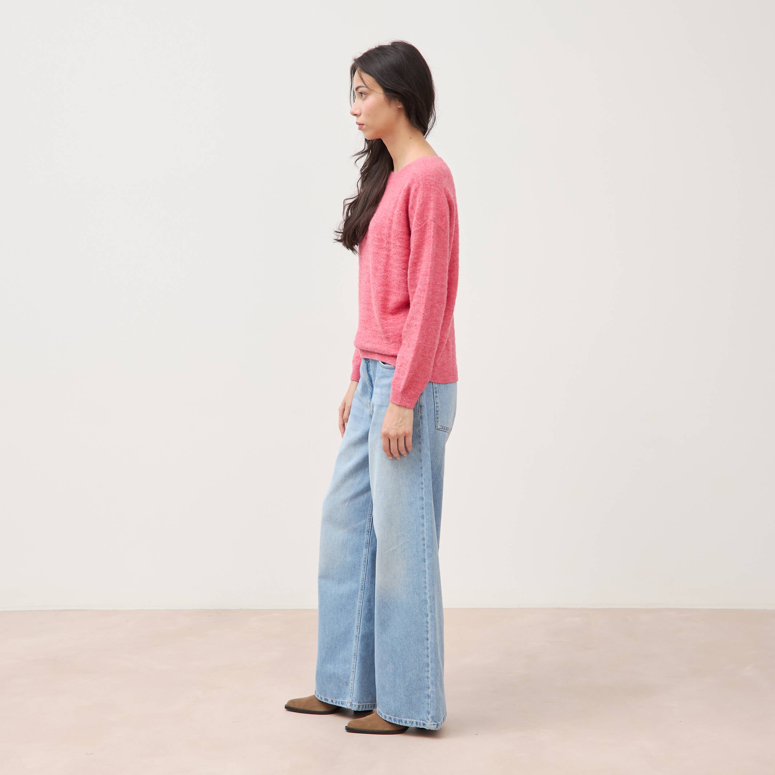 Pull manches longues col bateau vieux rose femme