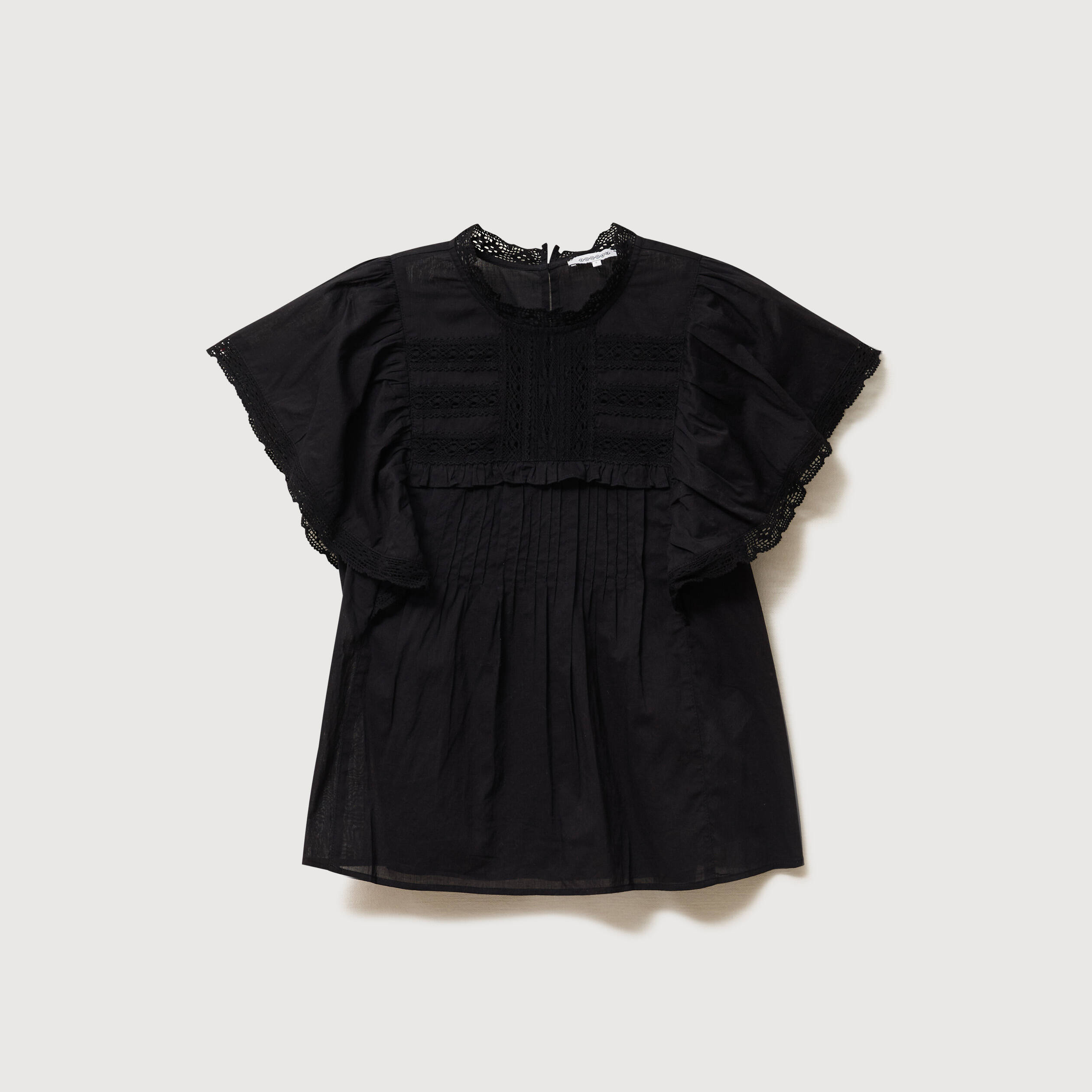 Blouse ample col montant manches courtes noir femme