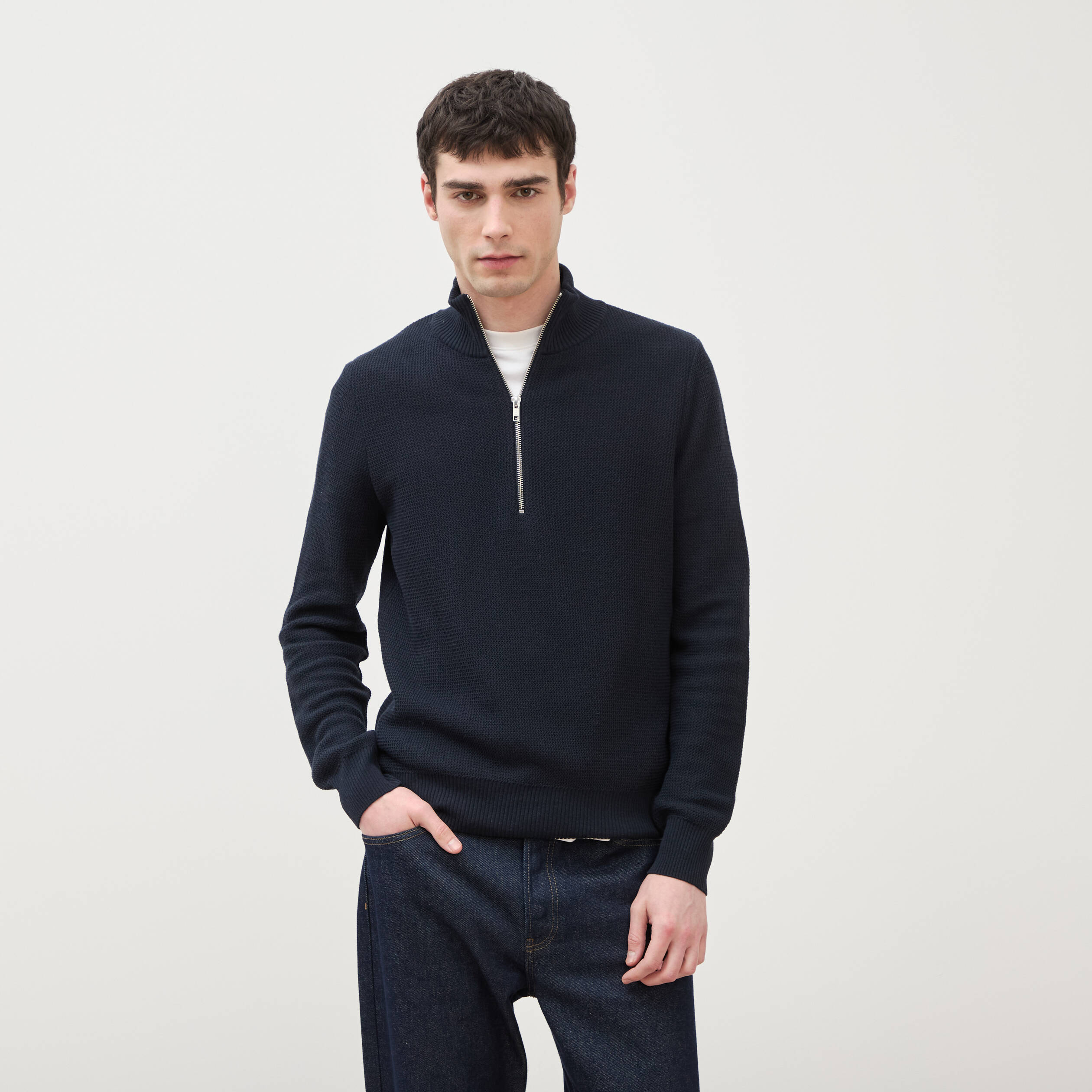 Pull col camionneur bleu marine homme