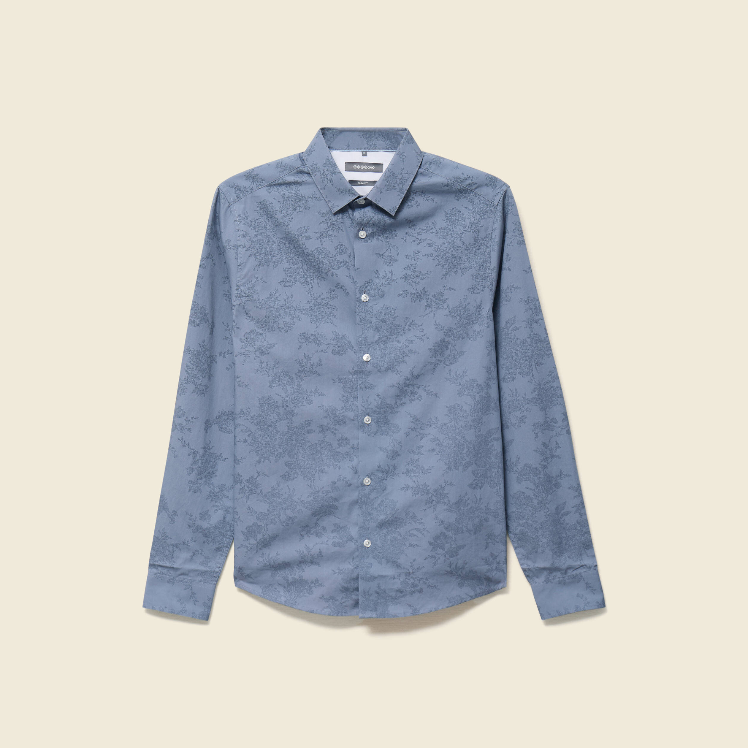Chemise cintr&eacute;e en coton manches longues bleu homme