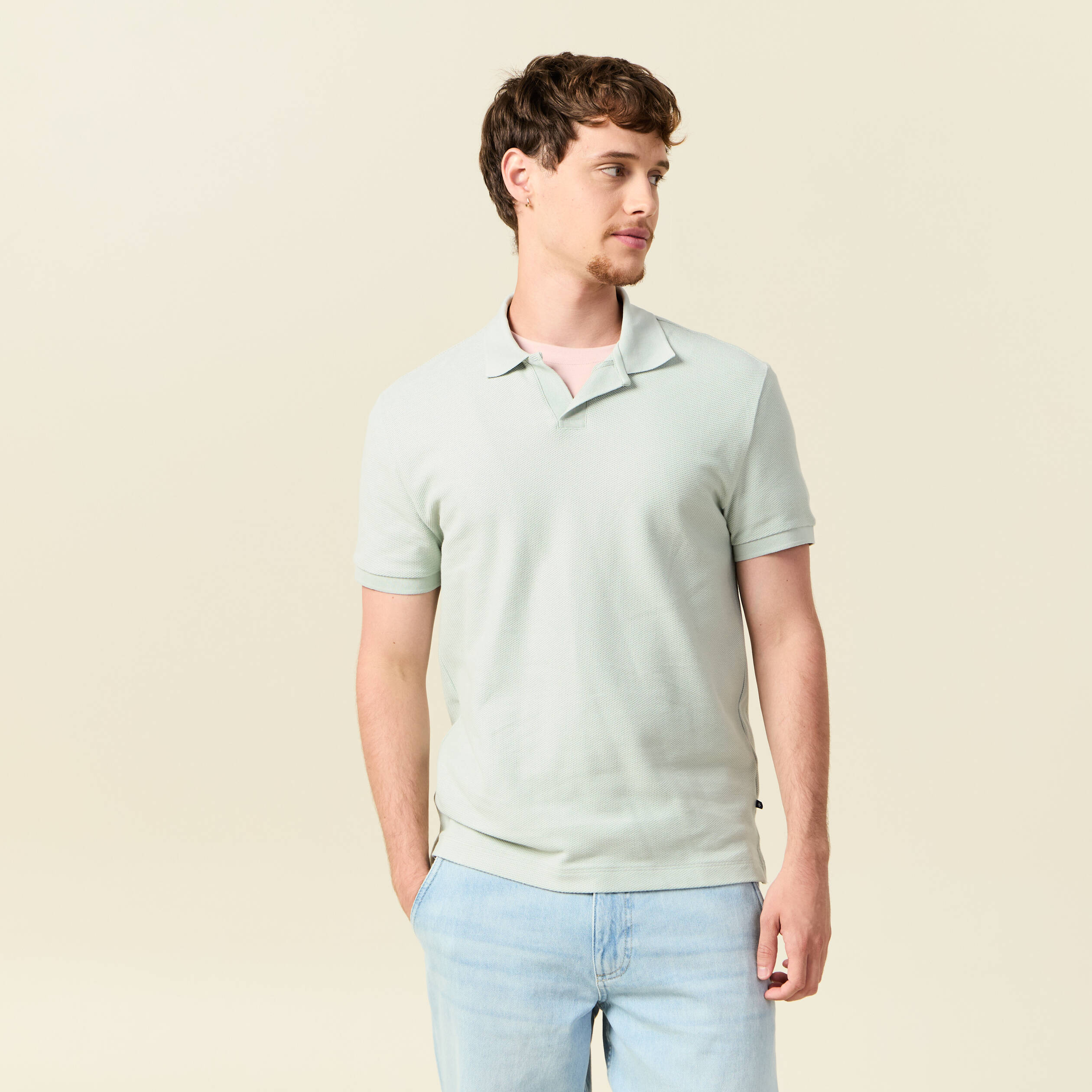 polo cintre manches courtes en coton vert clair homme Polo cintré manches courtes en coton vert clair homme
