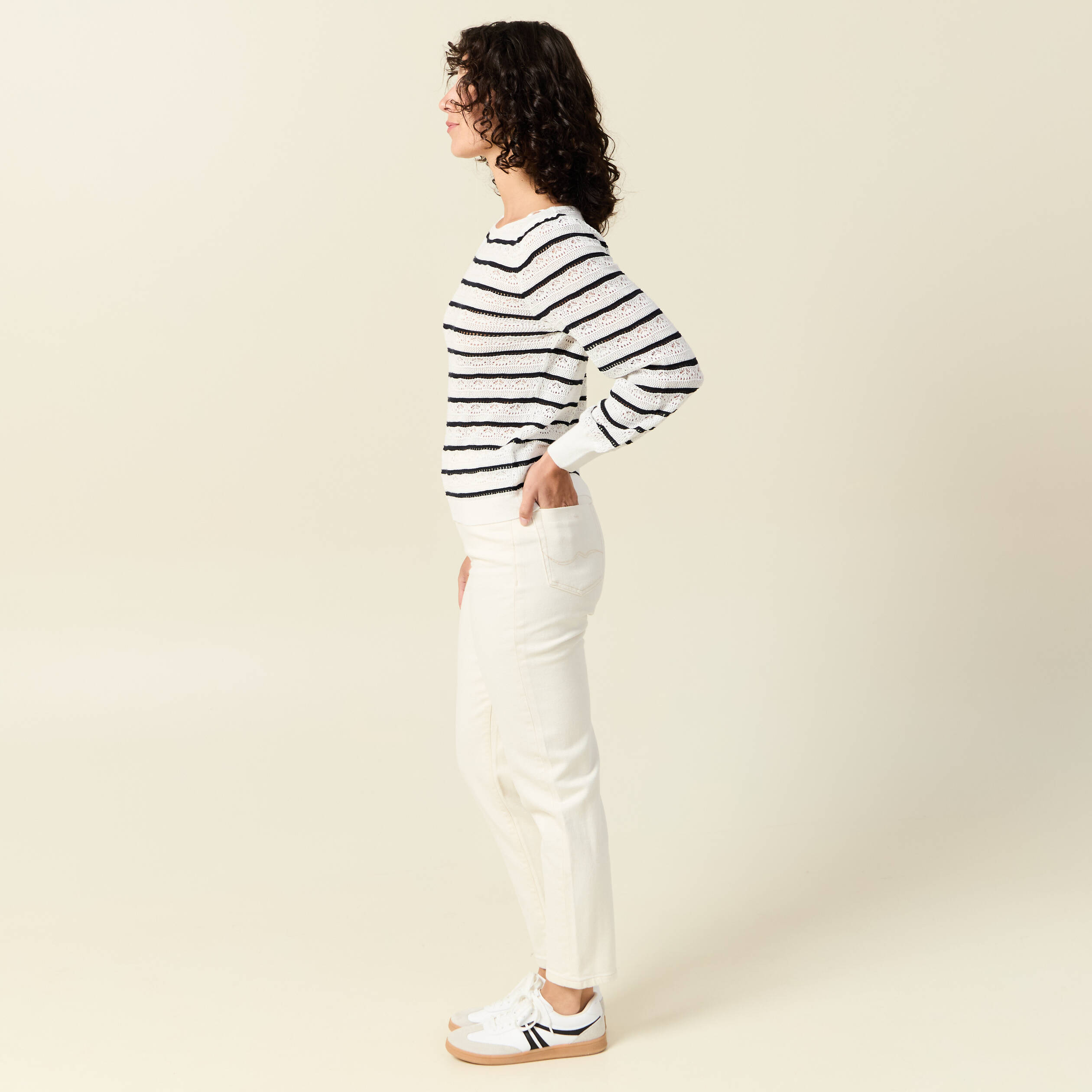 pull manches longues ajoure ecru femme Pull manches longues ajouré ecru femme