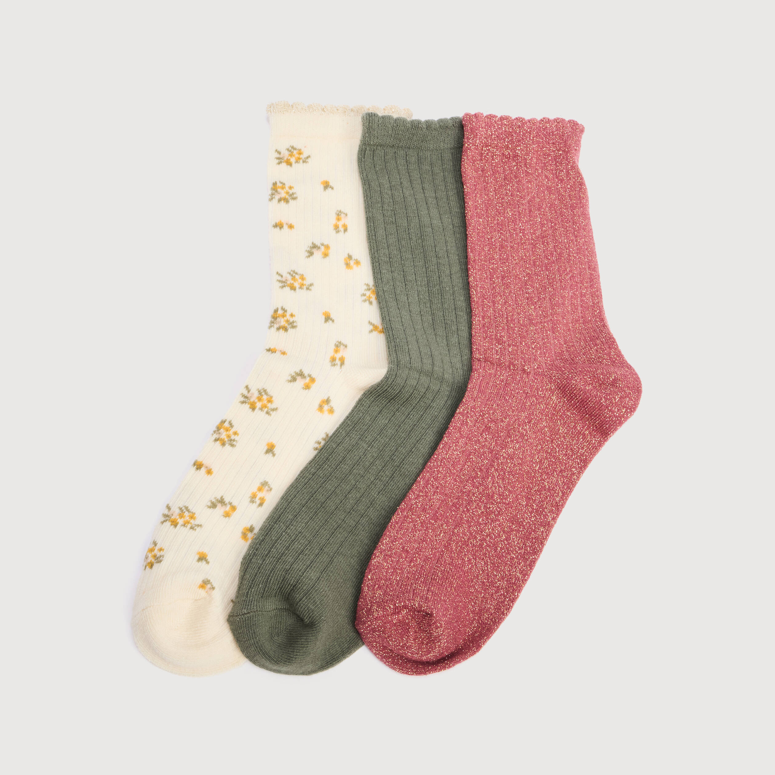 Lot de 3 paires chaussettes hautes creme femme