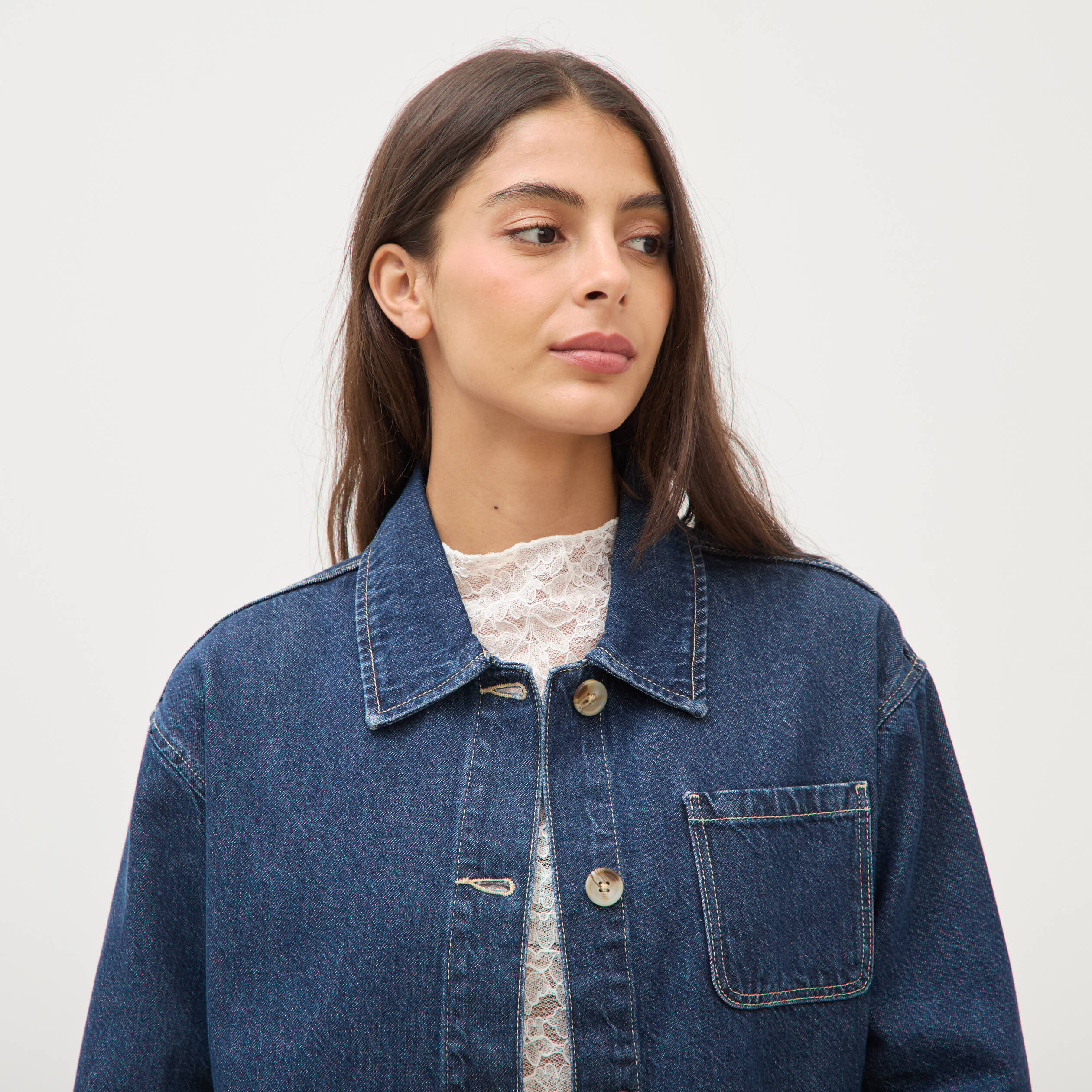 Veste en jeans manches longues denim brut clean femme