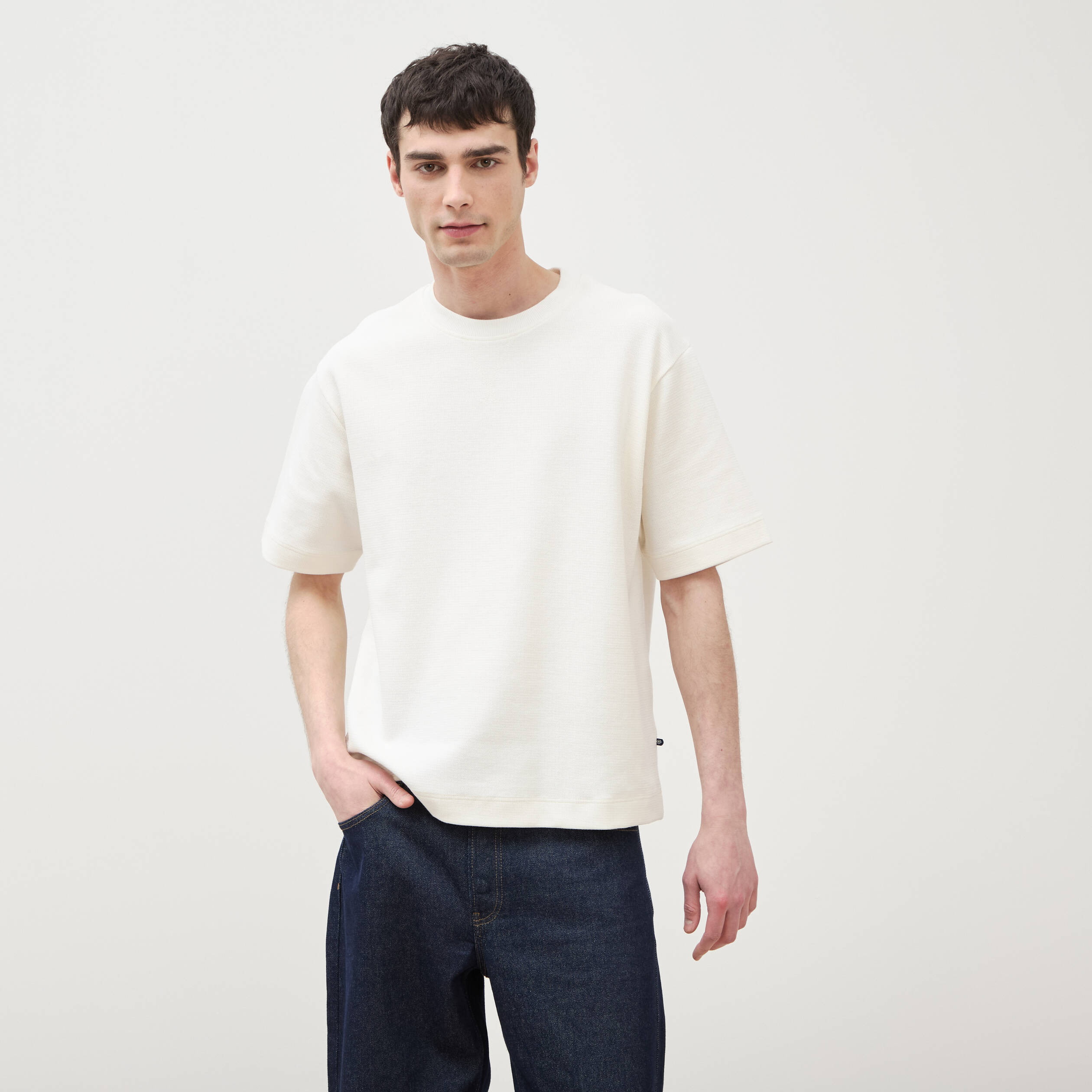 T-shirt ample col rond manches courtes ecru homme