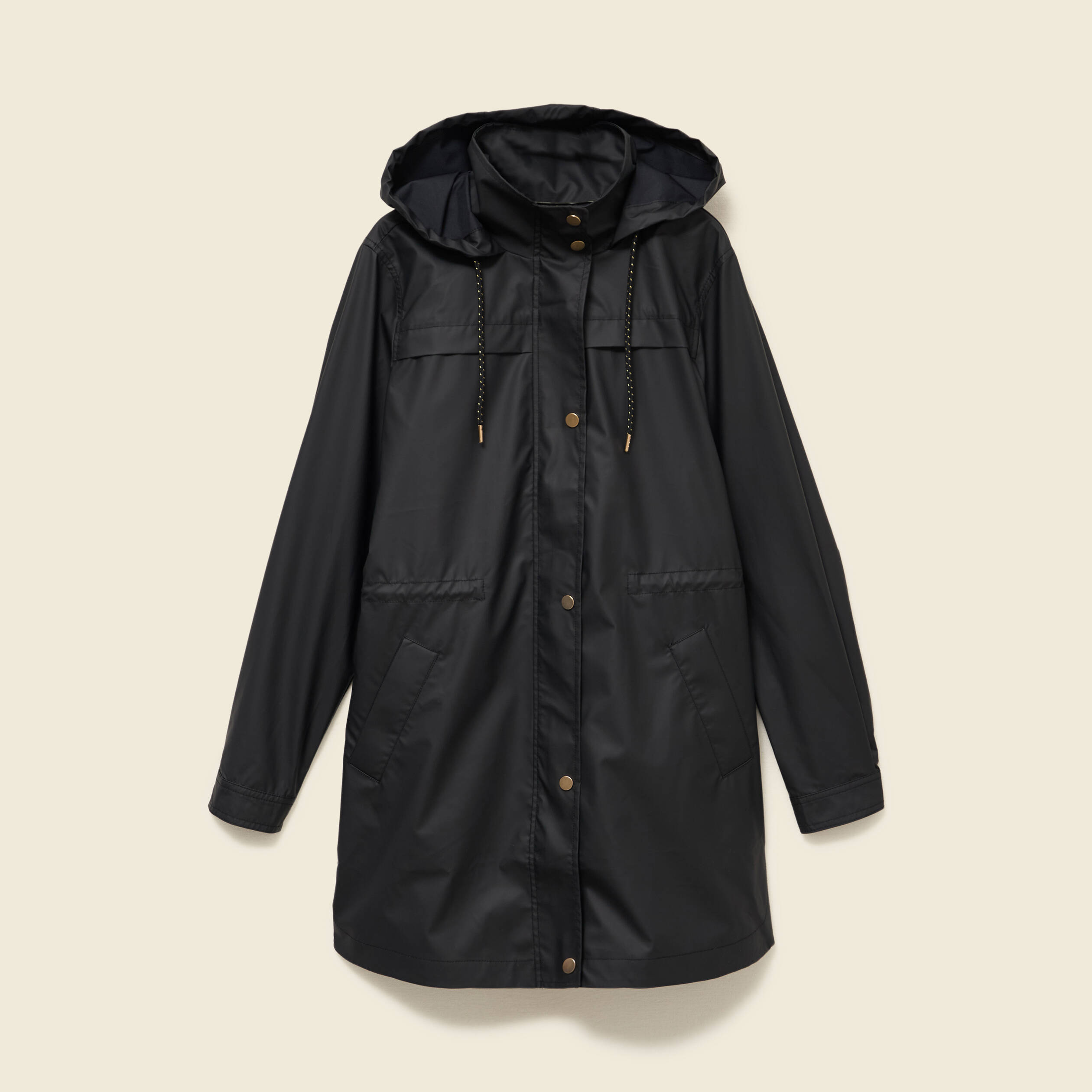 Parka longue droite d&eacute;perlante &agrave; capuche noir femme