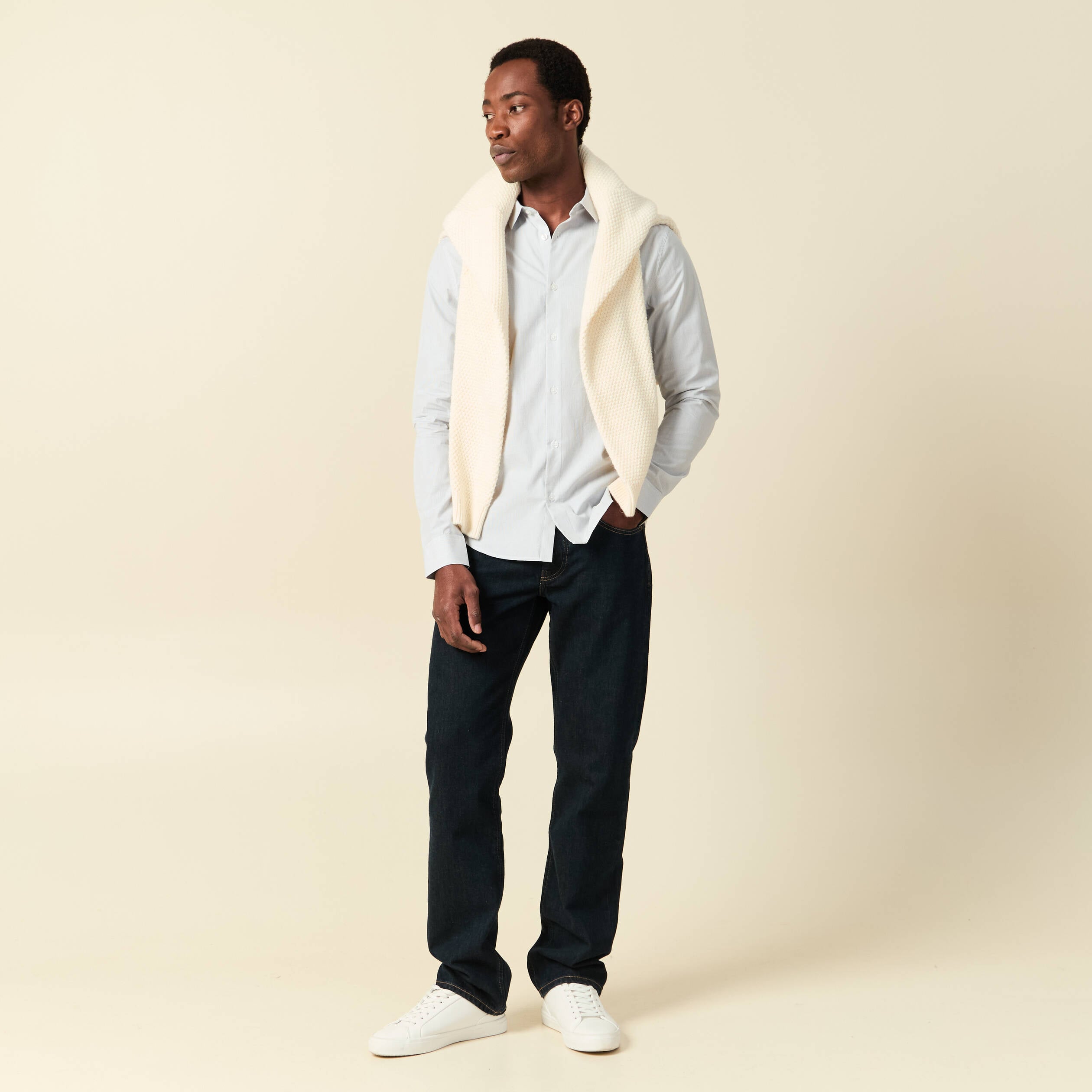 Chemise droite courte en coton gris fonc&eacute; homme