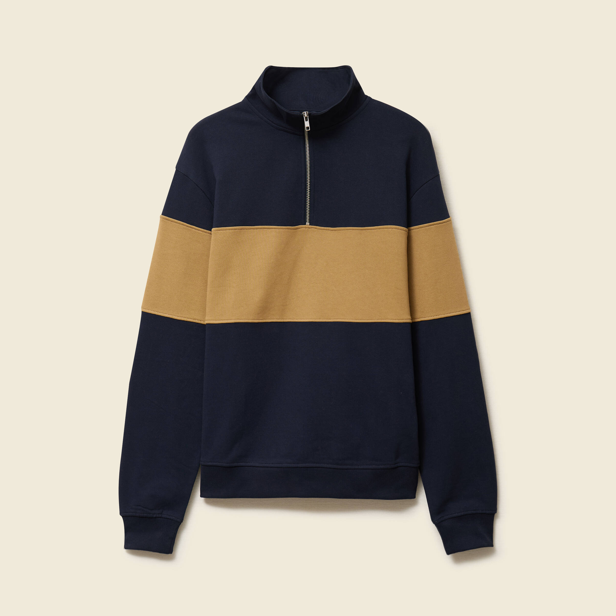 Sweat col montant manches longues bleu marine homme