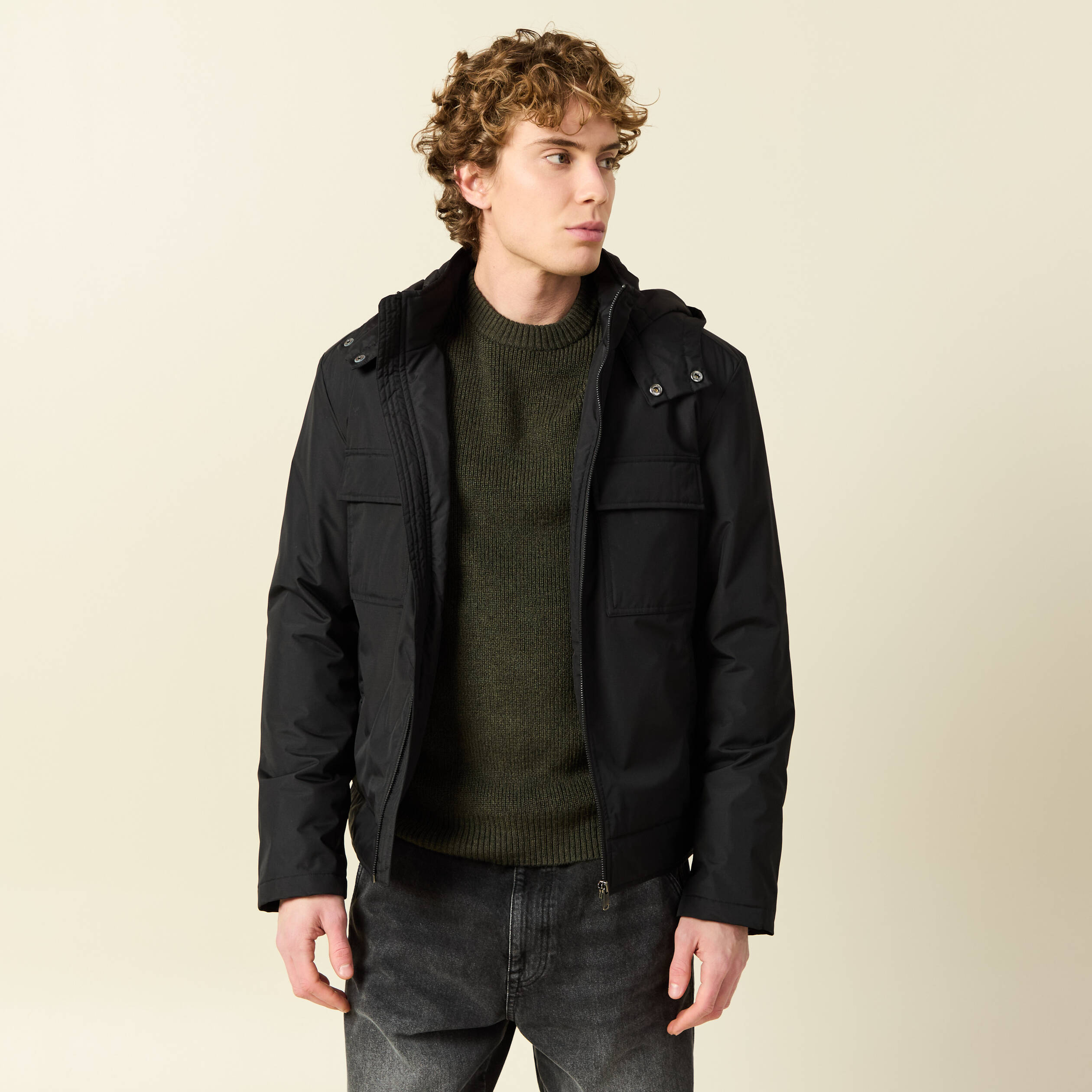 Blouson capuche doublure noir homme