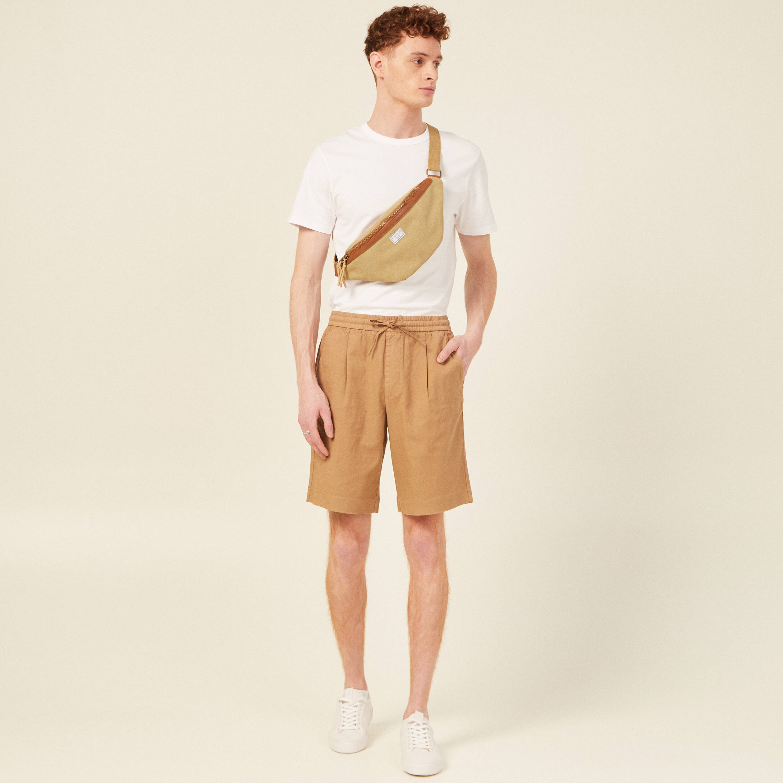 Bermuda coupe large beige homme