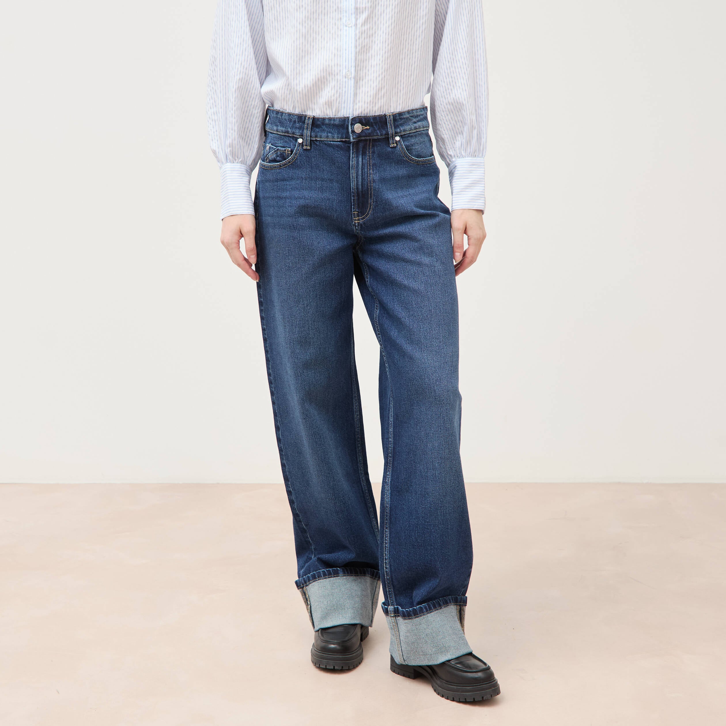 Jeans straight taille standard denim brut femme