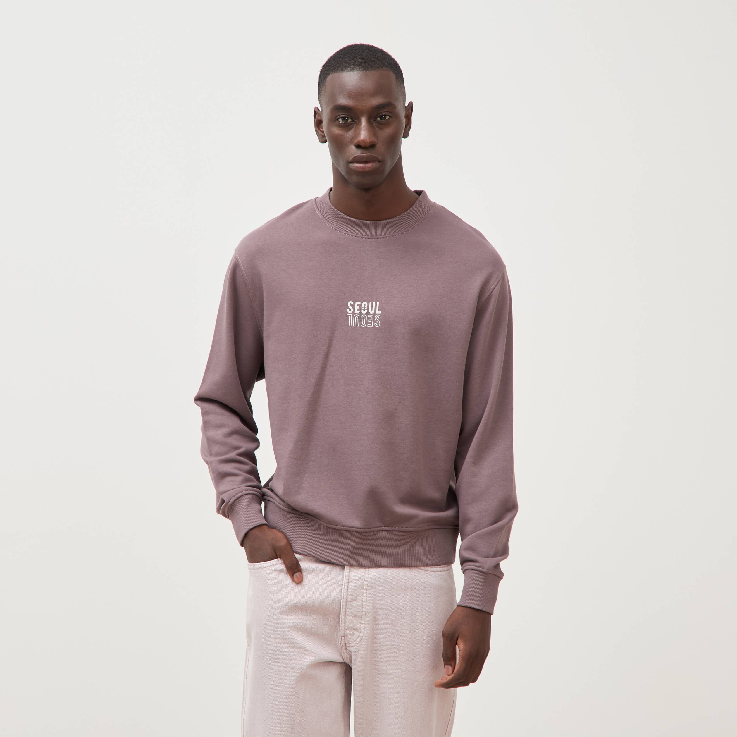 Sweat col rond manches longues mauve homme