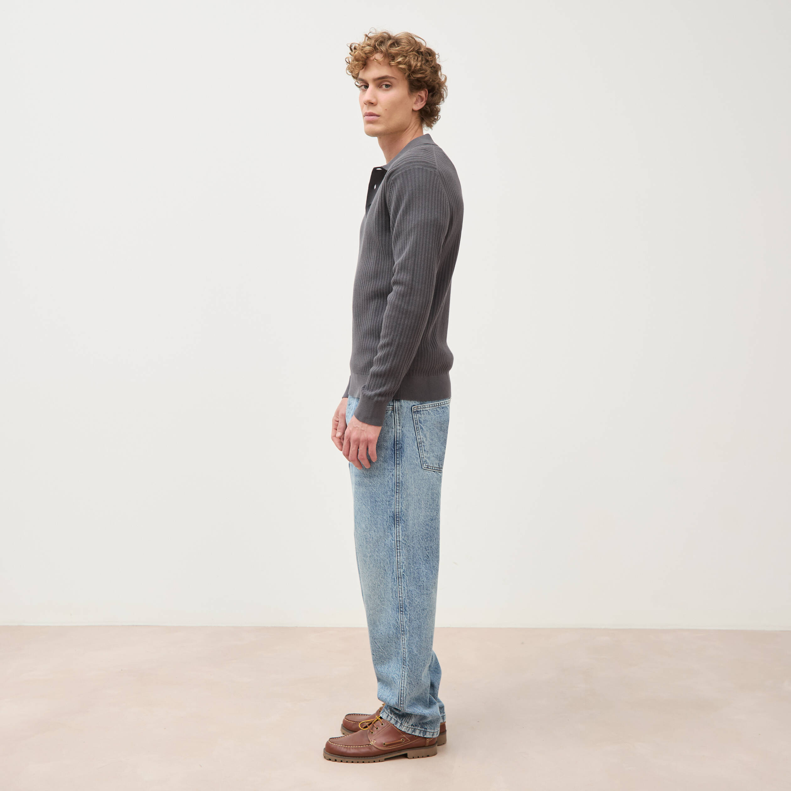 Pull manches longues en coton gris fonc&eacute; homme