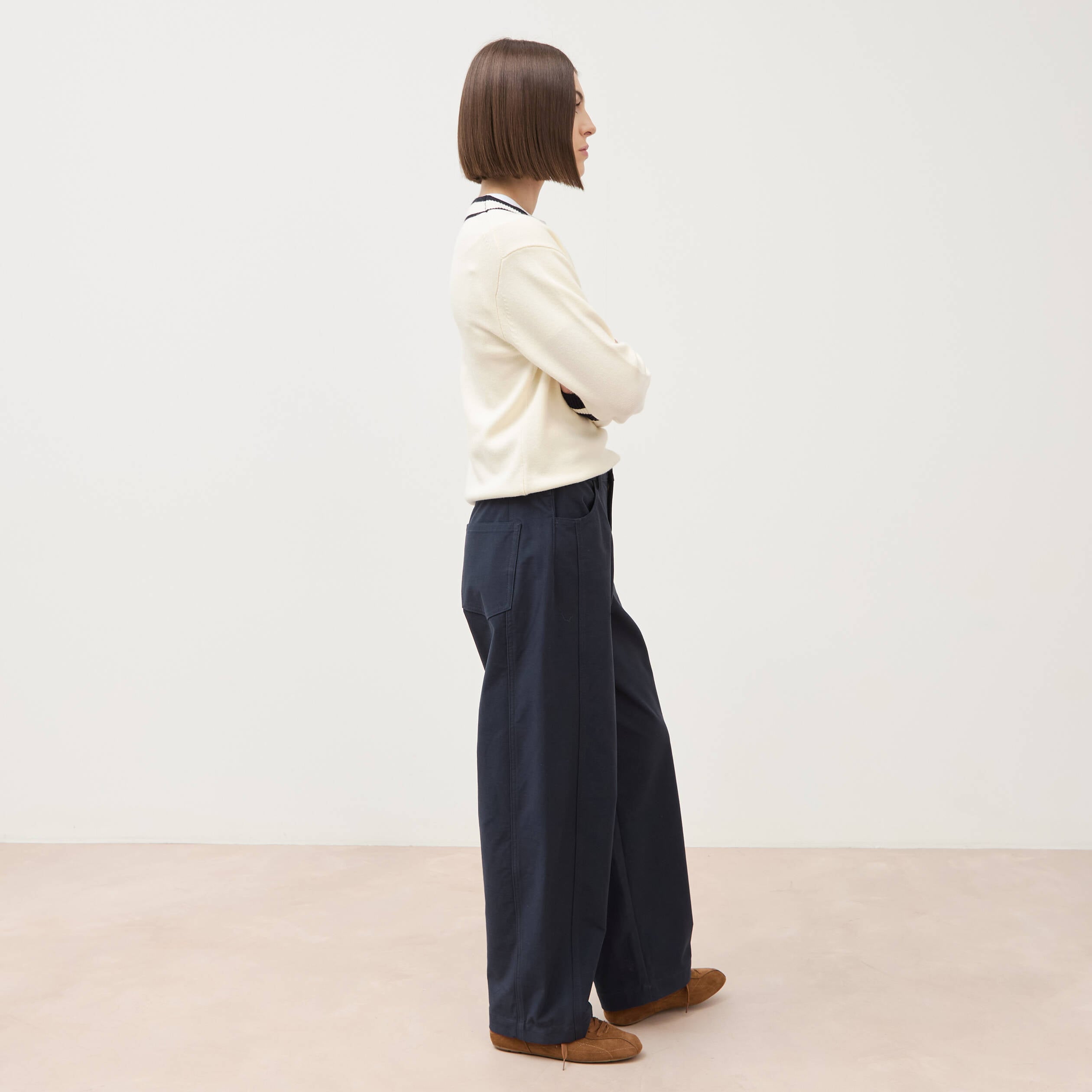 Pantalon coupe regular bleu marine femme