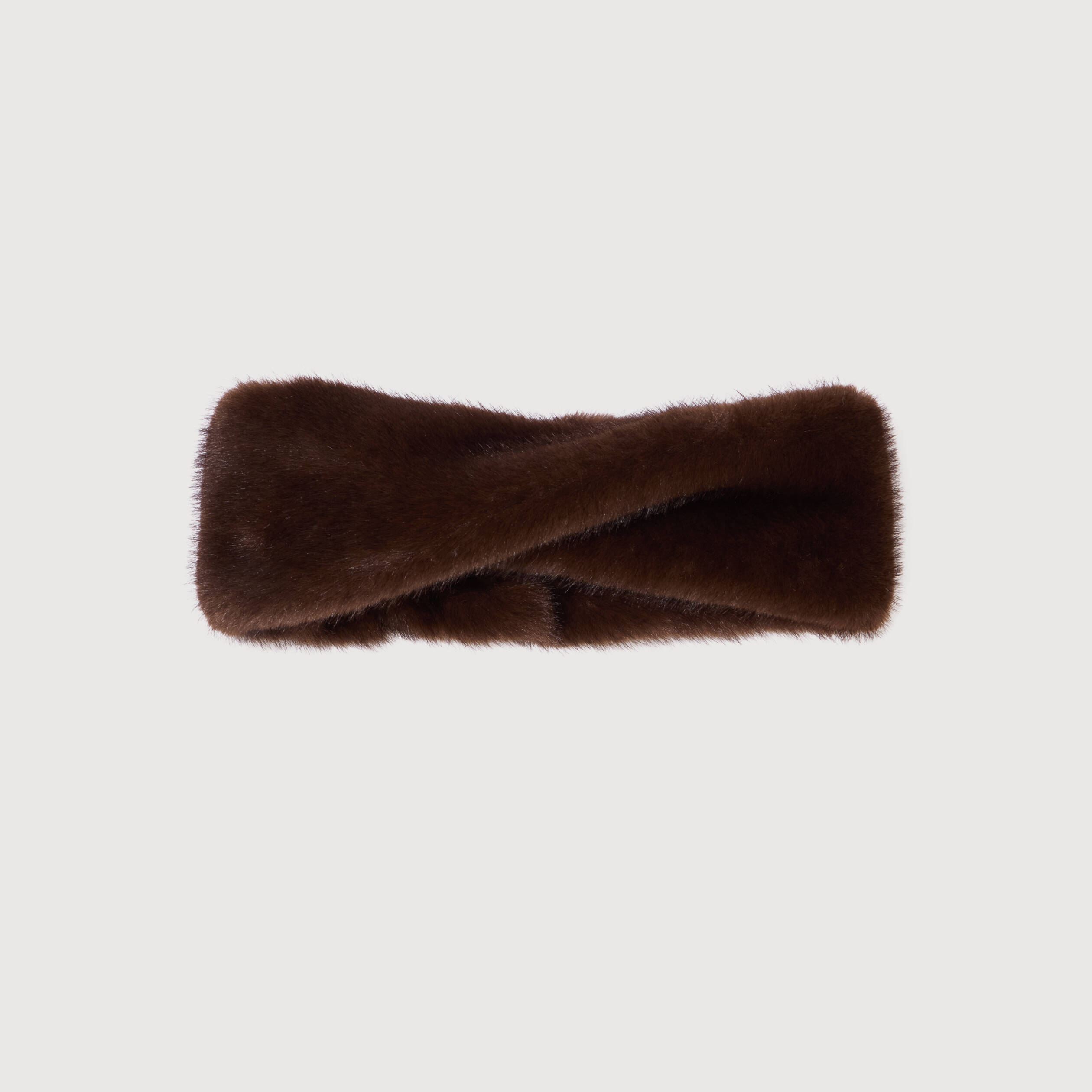 Bandeau imitation fourrure marron fonc&eacute; femme