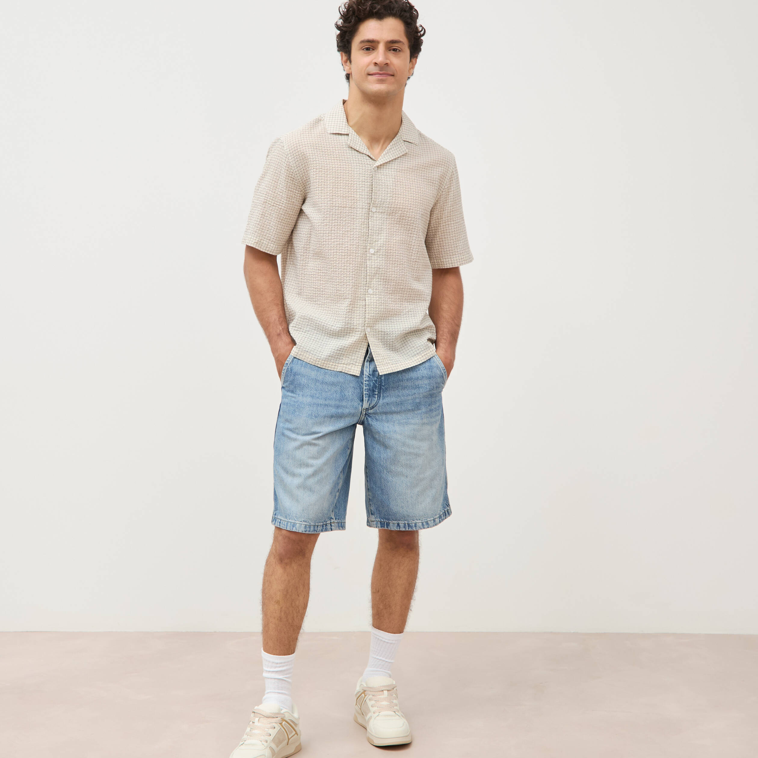 Bermuda en jean coton denim bleach homme